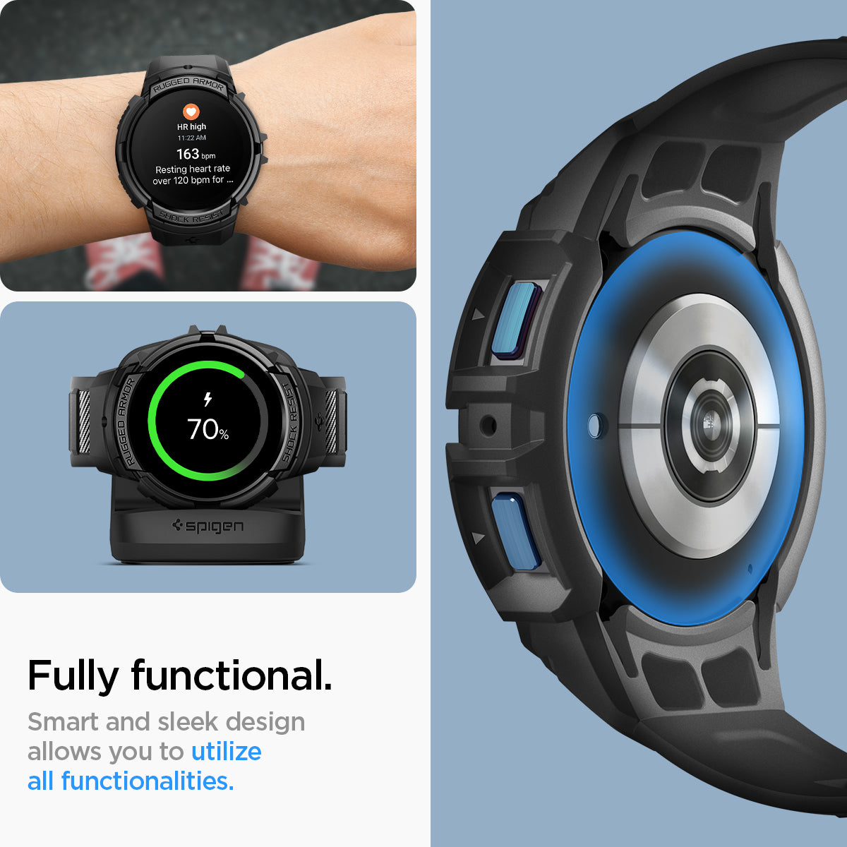 ACS06501 - Galaxy Watch 6 (40mm) Case Rugged Armor Pro in black fully functional. smart and sleek design allows you to utilize all functionalities.
