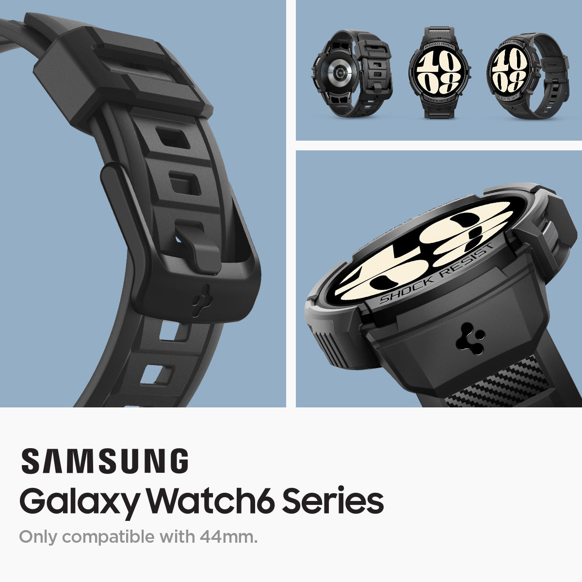 ACS06496 - Galaxy Watch 6 (44mm) Case Rugged Armor Pro in black samsung galaxy watch6 series. only compatible with 44mm