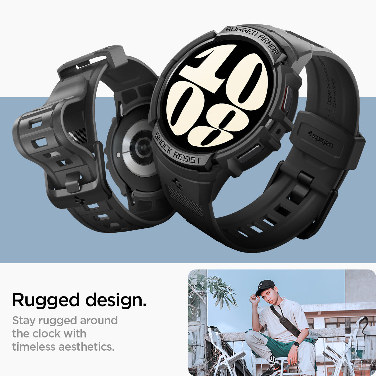 ACS06496 - Galaxy Watch 6 (44mm) Case Rugged Armor Pro in black rugged design. stay rugged around the clock with timeless aesthetics.