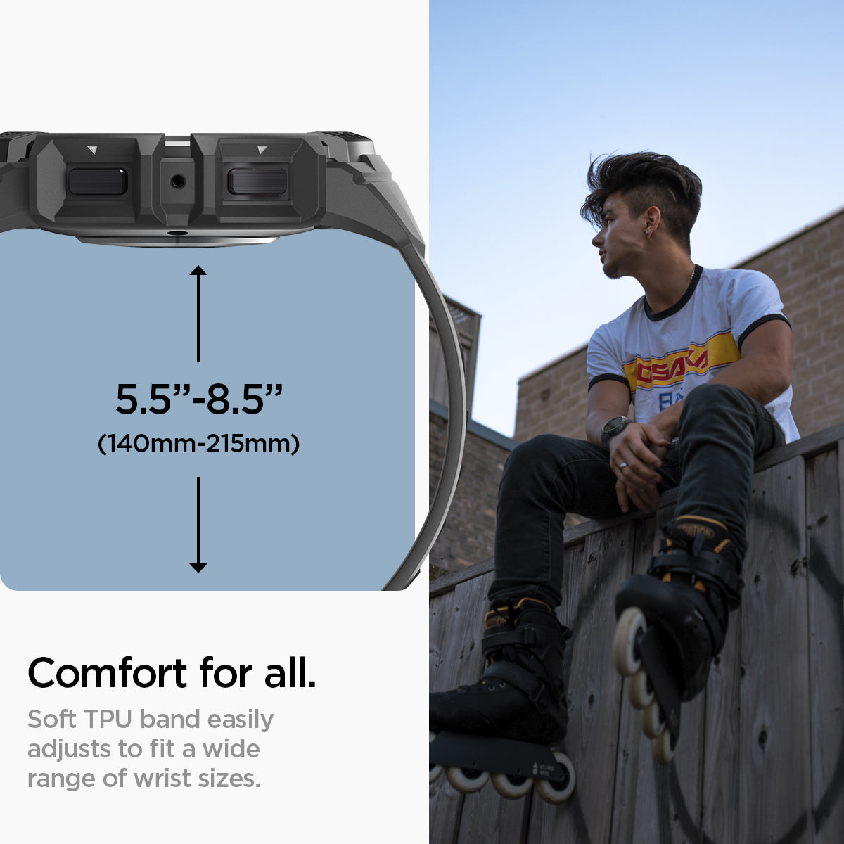 ACS06496 - Galaxy Watch 6 (44mm) Case Rugged Armor Pro in black comfort for all. soft TPU band easily adjusts to fit a wide range of wrist sizes.