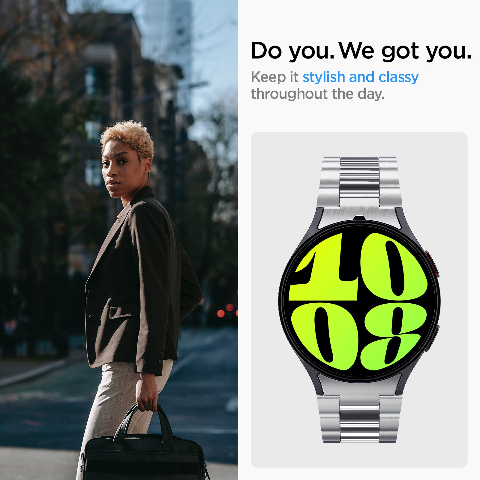 AMP08341 - Galaxy Watch 7 (44mm) Modern Fit 316L Band in Silver do you. we got you. keep it stylish and classy throughout the day.