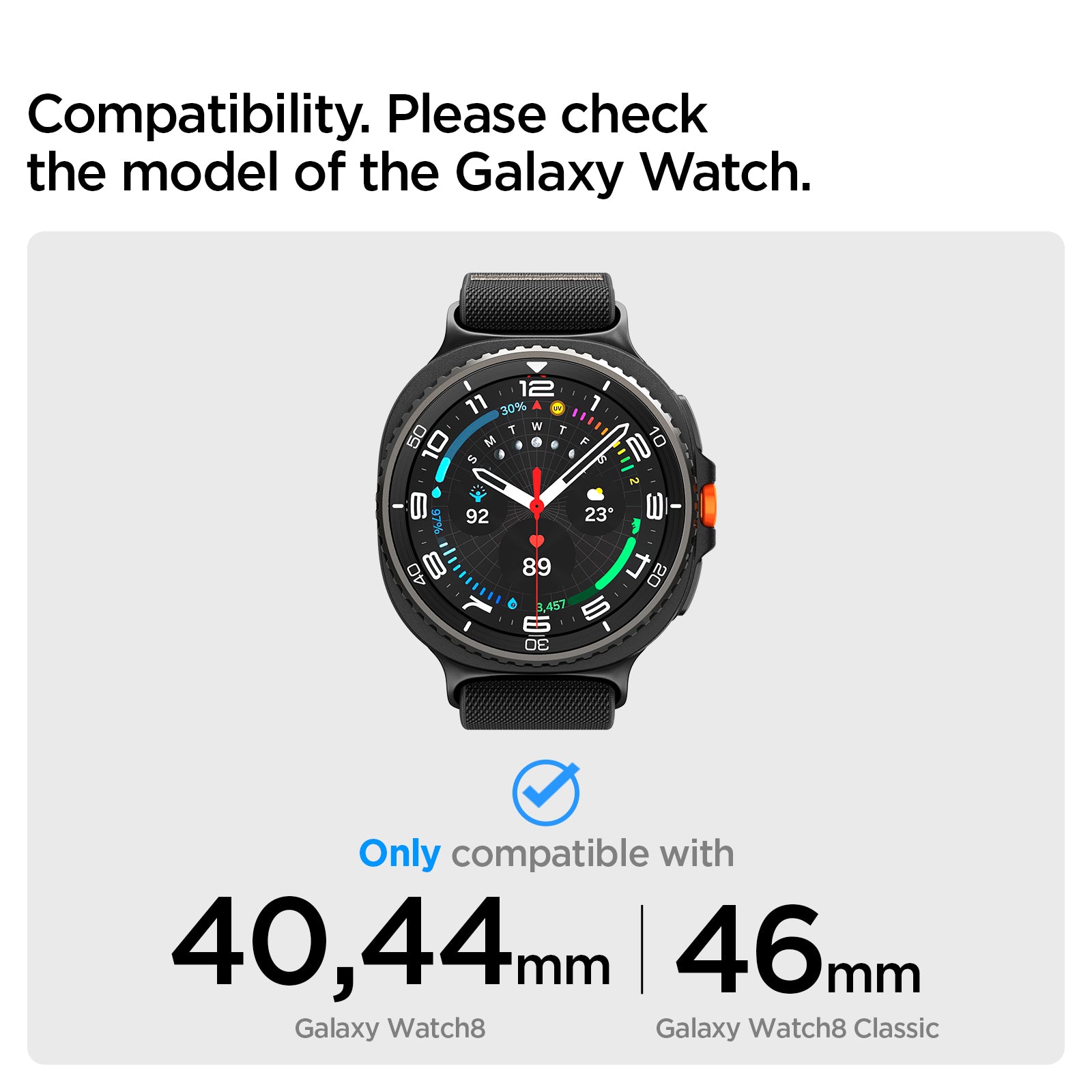 AMP10117 - Galaxy Watch 8 Series Lite Fit Band showing compatibility. Please check the model of the galaxy watch. Only compatible with 40mm, 44mm, 46mm