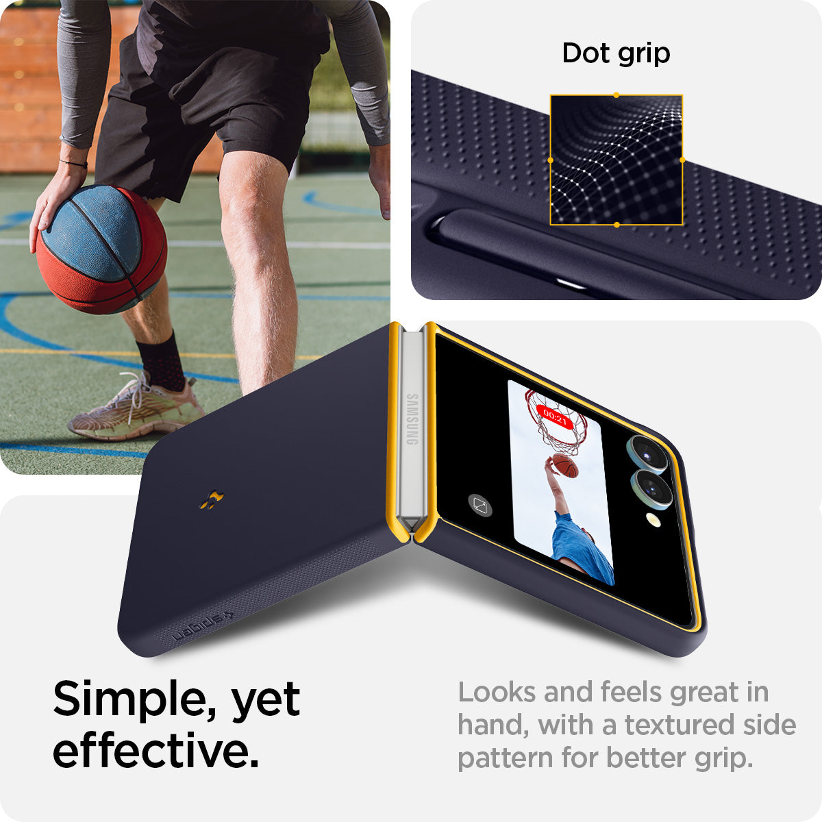 ACS09563 - Galaxy Z Flip 7 Case Nano Pop (MagFit) in blueberry navy showing the simply, yet effective dot grip design. Looks and feel great in hand, with a textured side pattern for better grip