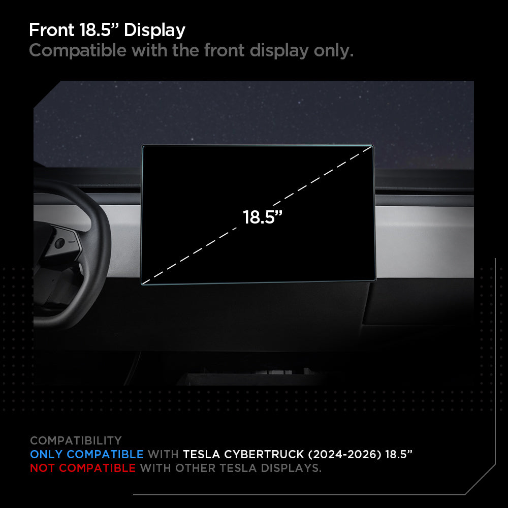 AGL07679 - Tesla Cybertruck (2024-2026) Protector GLAS.tR EZ Fit Anti-Glare in Clear Matte front 18.5" display.compatible with the front display only. only compatible with tesla cyber truck (2024-2026) 18.5". Not compatible with other tesla displays.