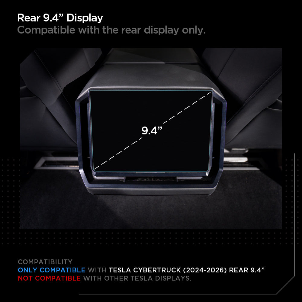 AGL07680 - Tesla Cybertruck (2024-2026) Screen Protector Glas.tR SLIM Anti-Glare (Rear) in Clear display.compatible with the front display only. only compatible with tesla cyber truck (2024-2026) 9.4". Not compatible with other tesla displays.