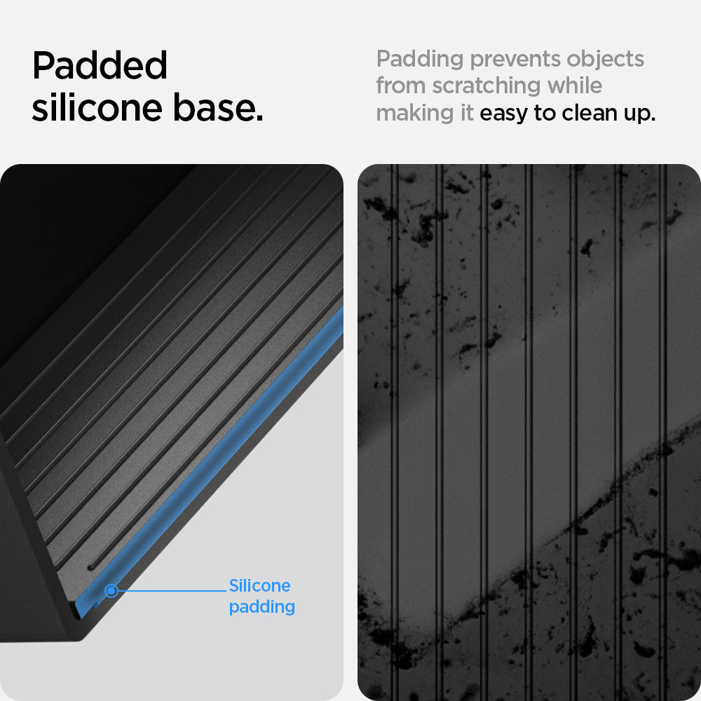 ACP06952 - Tesla Model S & X Center Console Organizer Tray in black padded silicone base. padding prevents objects from scratching while making it easy to clean up.