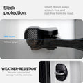 ACP07123 - Tesla Model Y & 3 Door Lock Cover TO320 in Black showing the sleek protection. Smart design keeps scratch-free and rust-free from the road. showing comparison between other  brands vs spigen brand also a weather-resistant, prevents corrosion and damage from the elements
