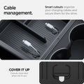 ACP07407 - Model 3 (2024-2025) Highland | Model Y (2025) Refresh Center Console Organizer Upper Tray Non Slide | TO220H showing the cable management. Smart cutouts organize your charging cables and secure them for the drive. Cutouts close shut when not in use