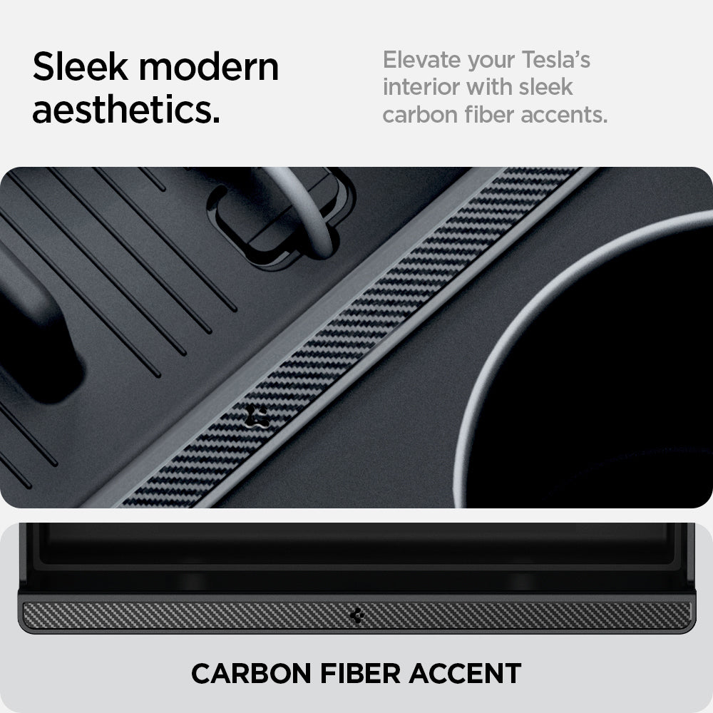 ACP07407 - Model 3 (2024-2025) Highland | Model Y (2025) Refresh Center Console Organizer Upper Tray Non Slide | TO220H showing the sleek modern aesthetics. Elevate your Tesla's interior with sleek carbon fiber accents.