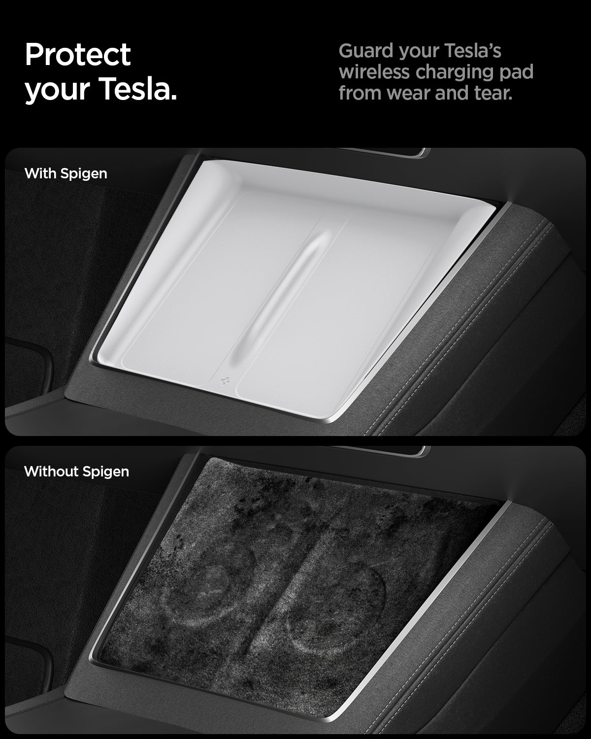 ACP10032 - Model Y (2026) Wireless Charging Pad Cover | TO261JH in White showing the protect your Tesla. Guard your Tesla's wireless charging pad from wear and tear