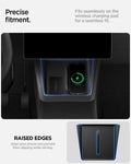 ACP10031 - Model Y (2026) Wireless Charging Pad Cover | TO261JH in Black showing the precise fitment. Fits seamlessly on the wireless charging pad for a seamless fit. Raised edges. Align your phone and prevent from slipping while driving
