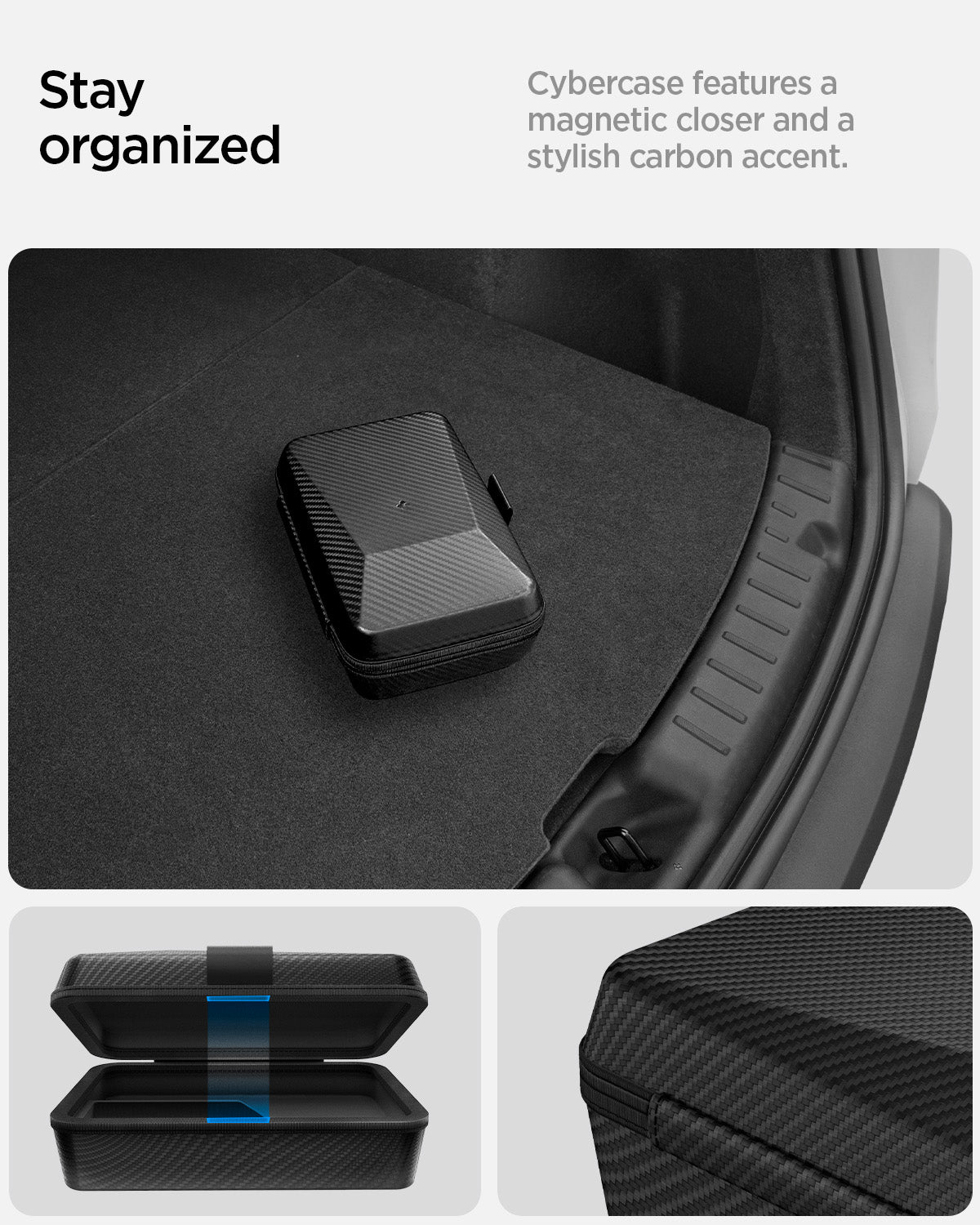 ACP08850 - Car Cleaning Kit | TO280 showing how to stay organized. Cybercase features a magnetic close and a stylish carbon accent