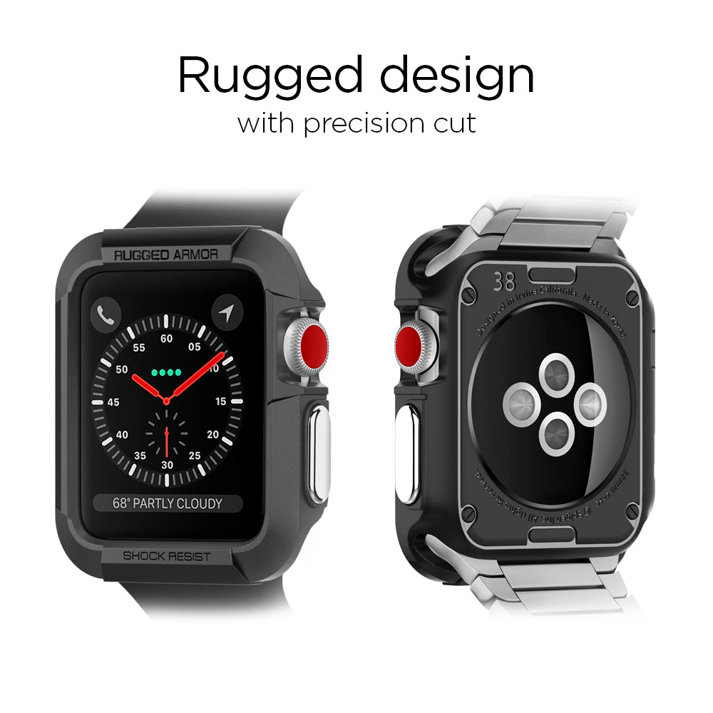 062CS24469 - Apple Watch Series (Apple Watch (45mm)) Case Rugged Armor in black has design with precision cut. The front and back of the watch show the actual case being worn.