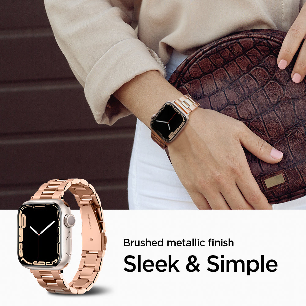 061MP25944 - Apple Watch Series (Apple Watch (41mm)/Apple Watch (38mm)) Watch Band Modern Fit in rose gold  sleek and simple matte brushed metallic finish.