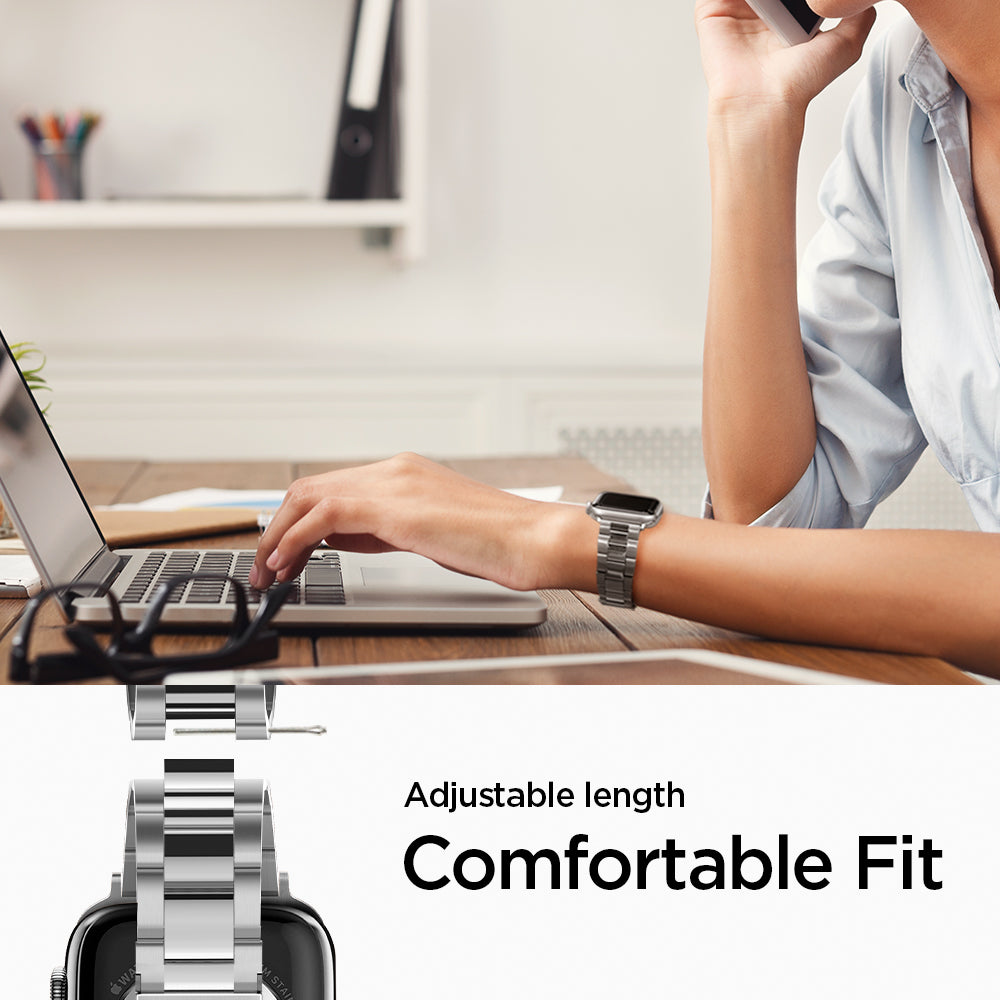 061MP25943 - Apple Watch Series (Apple Watch (41mm)/Apple Watch (38mm)) Watch Band Modern Fit in silver adjustable length comfortable fit.