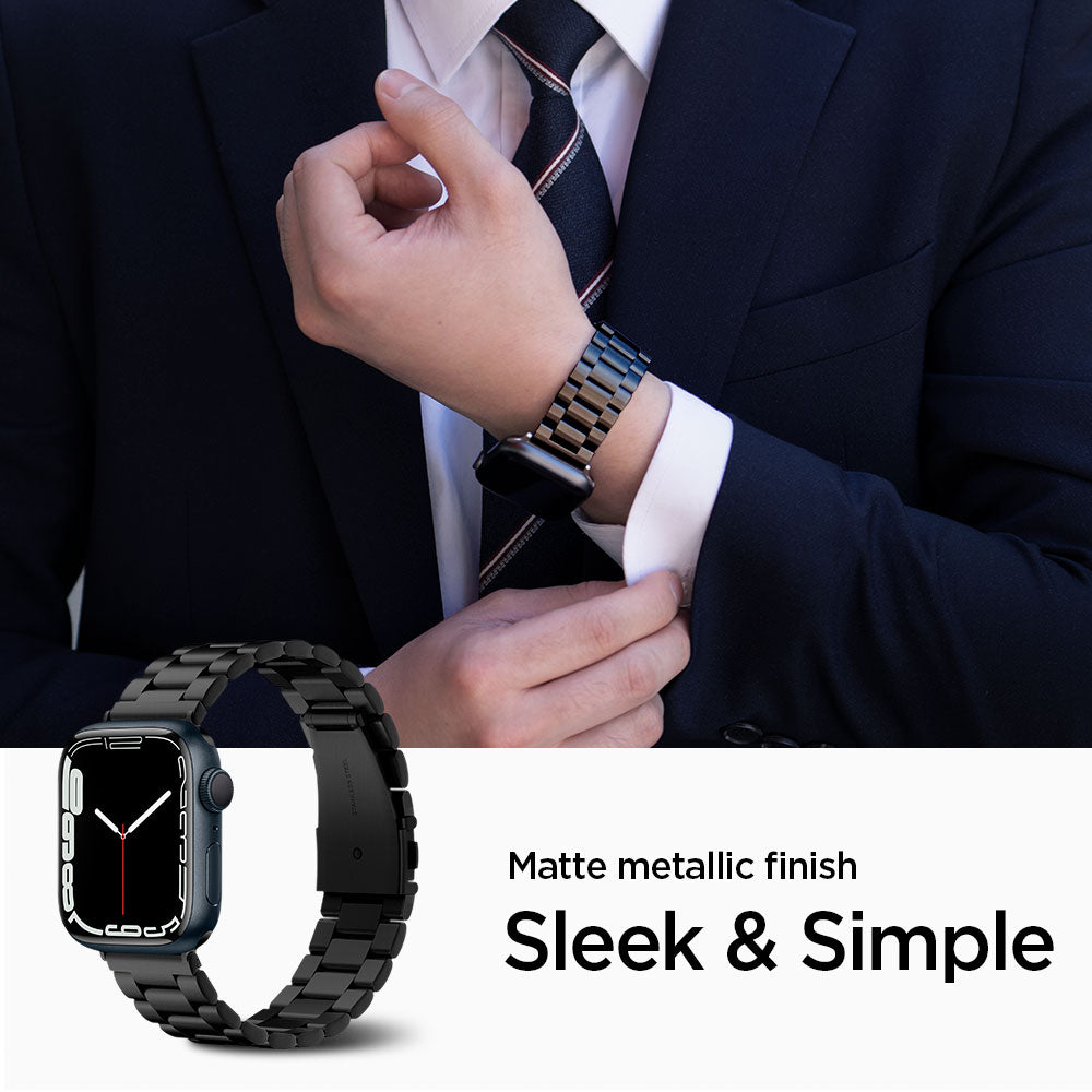062MP25403 - Apple Watch Series (Apple Watch (49mm)/Apple Watch (45mm)/Apple Watch (42mm)) Watch Band Modern Fit in black sleek and simple matte metallic finish.