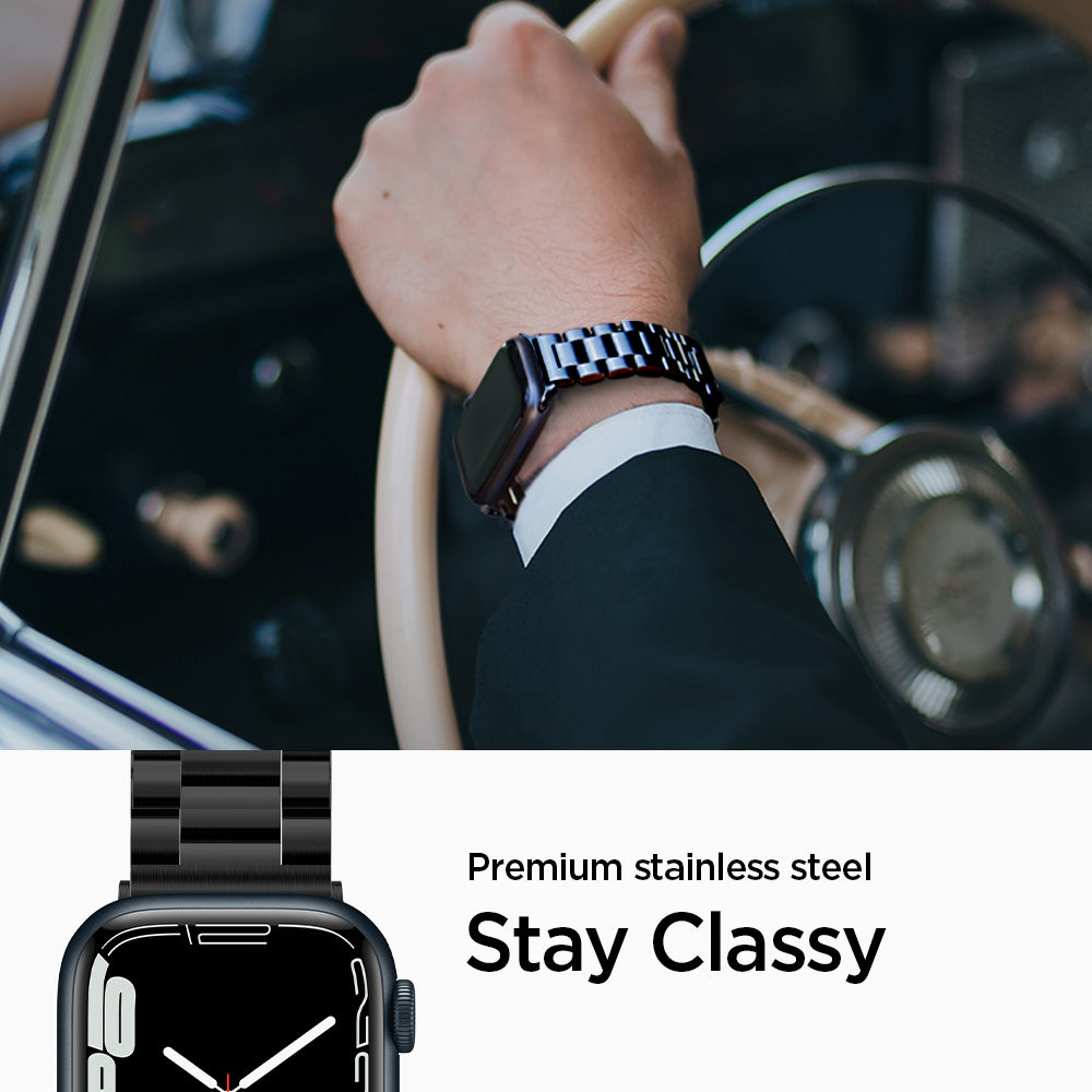062MP25403 - Apple Watch Series (Apple Watch (49mm)/Apple Watch (45mm)/Apple Watch (42mm)) Watch Band Modern Fit in black premium stainless steel. Stay classy.