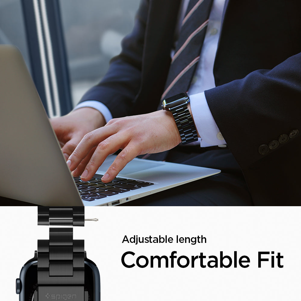 062MP25403 - Apple Watch Series (Apple Watch (49mm)/Apple Watch (45mm)/Apple Watch (42mm)) Watch Band Modern Fit in black adjustable length comfortable fit.