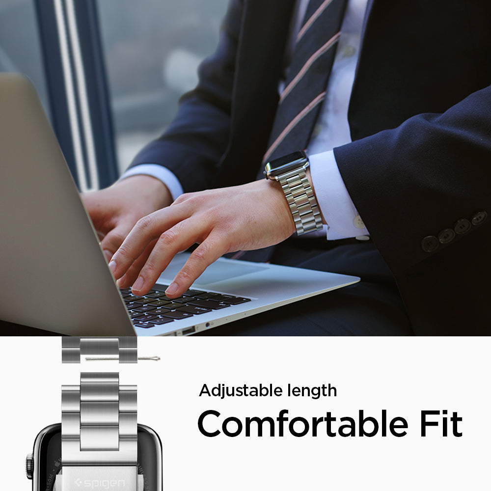 062MP25404 - Apple Watch Series (Apple Watch (49mm)/Apple Watch (45mm)/Apple Watch (42mm)) Watch Band Modern Fit in silver adjustable length comfortable fit.