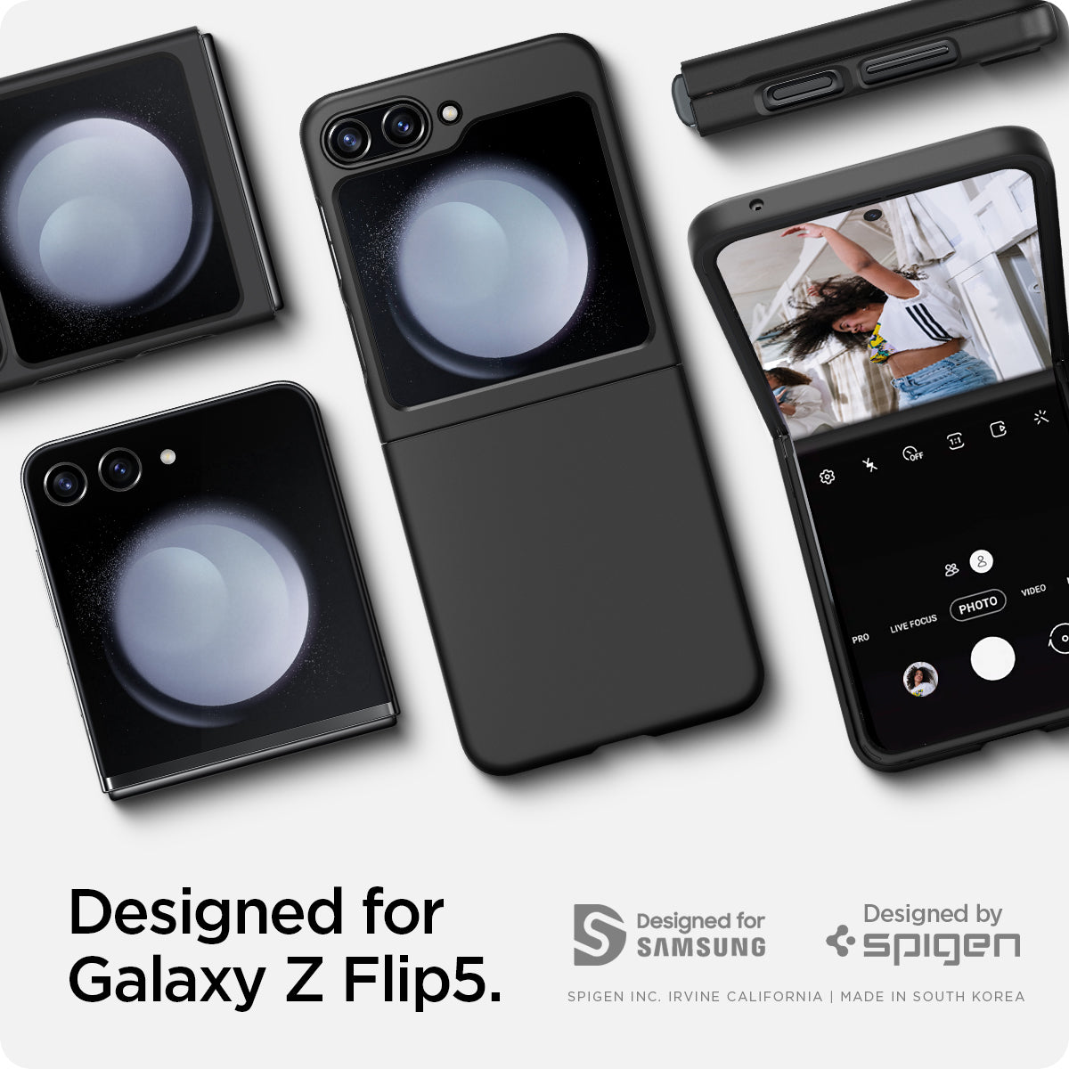 ACS06229 - Galaxy Z Flip 5 Case AirSkin in black showing the compatibility only with Galaxy Z Flip 5