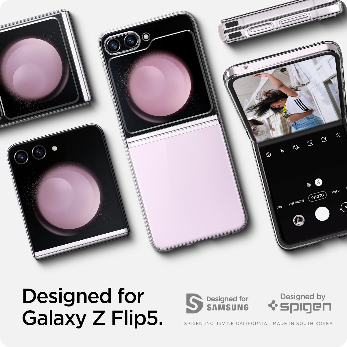 ACS06230 - Galaxy Z Flip 5 Case AirSkin in crystal clear showing the compatibility only with Galaxy Z Flip 5