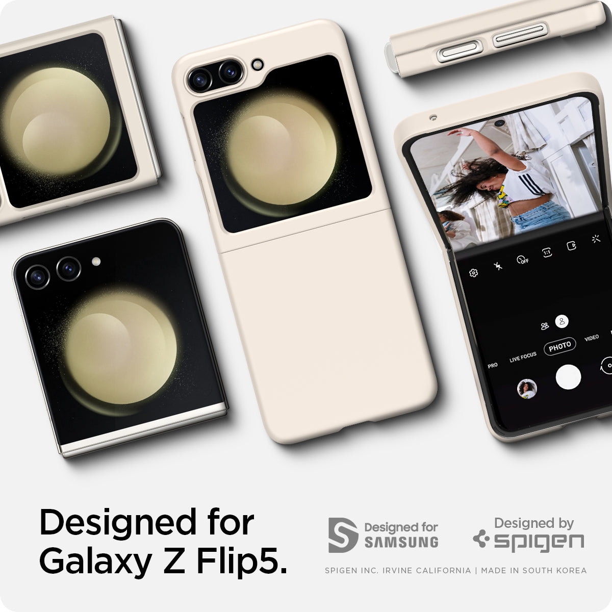 ACS06231 - Galaxy Z Flip 5 Case AirSkin in pearled ivory showing the compatibility only with Galaxy Z Flip 5
