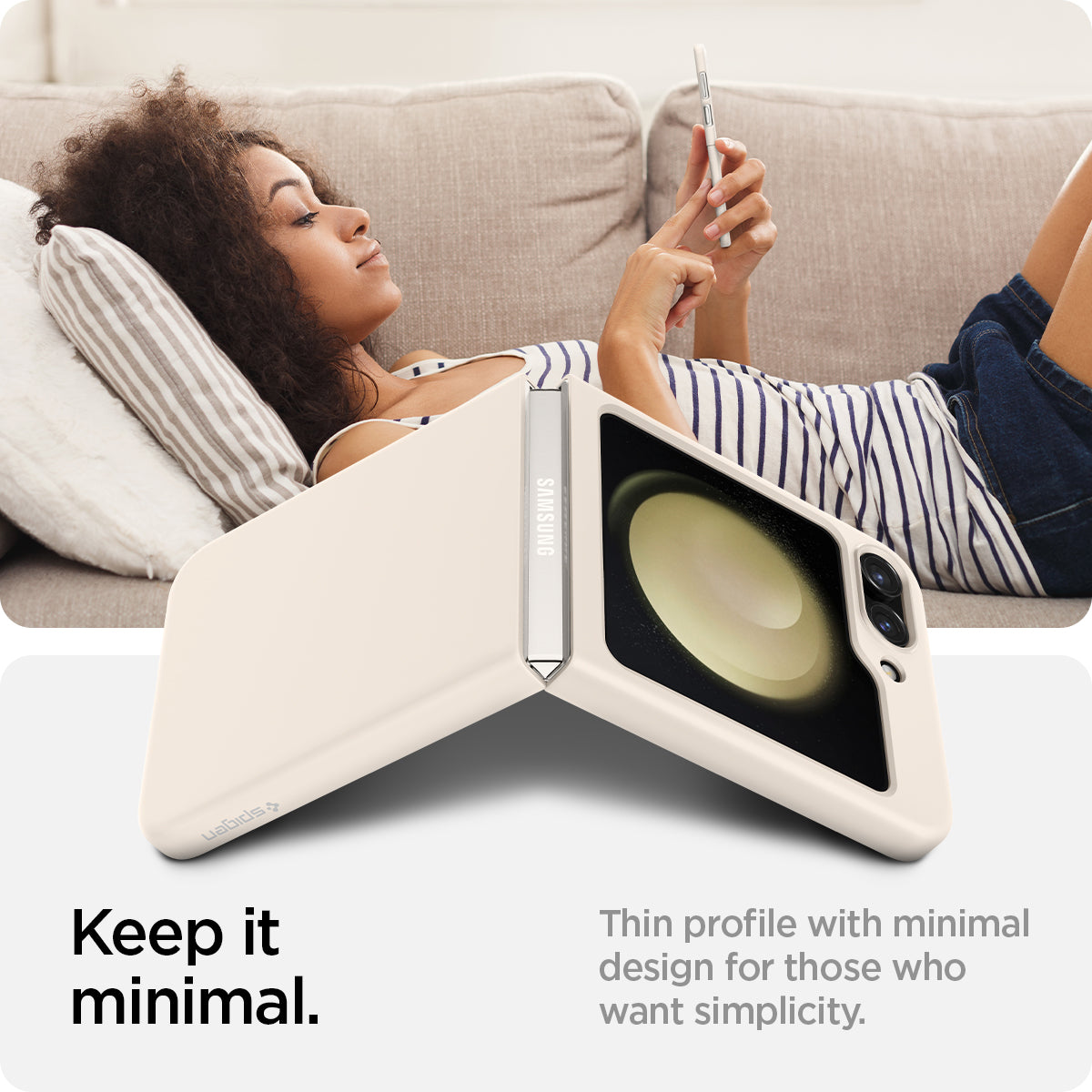 ACS06231 - Galaxy Z Flip 5 Case AirSkin in pearled ivory showing the long-lasting clarity that preserves the originality with quality