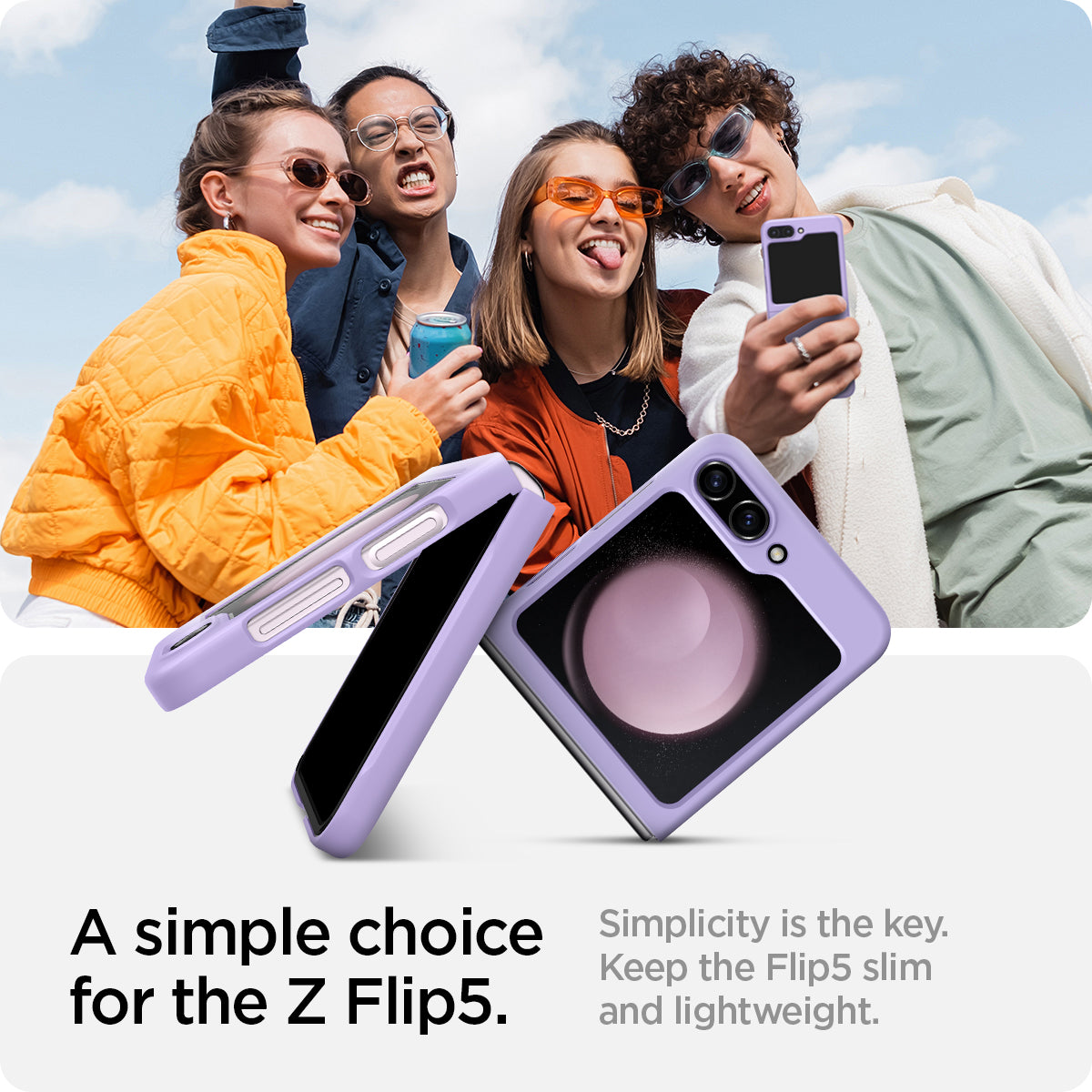 ACS06232 - Galaxy Z Flip 5 Case AirSkin in rose purple showing the simple choice for the Z Flip 5. Simplicity is the key. Keep the Flip 5 slim and lightweight
