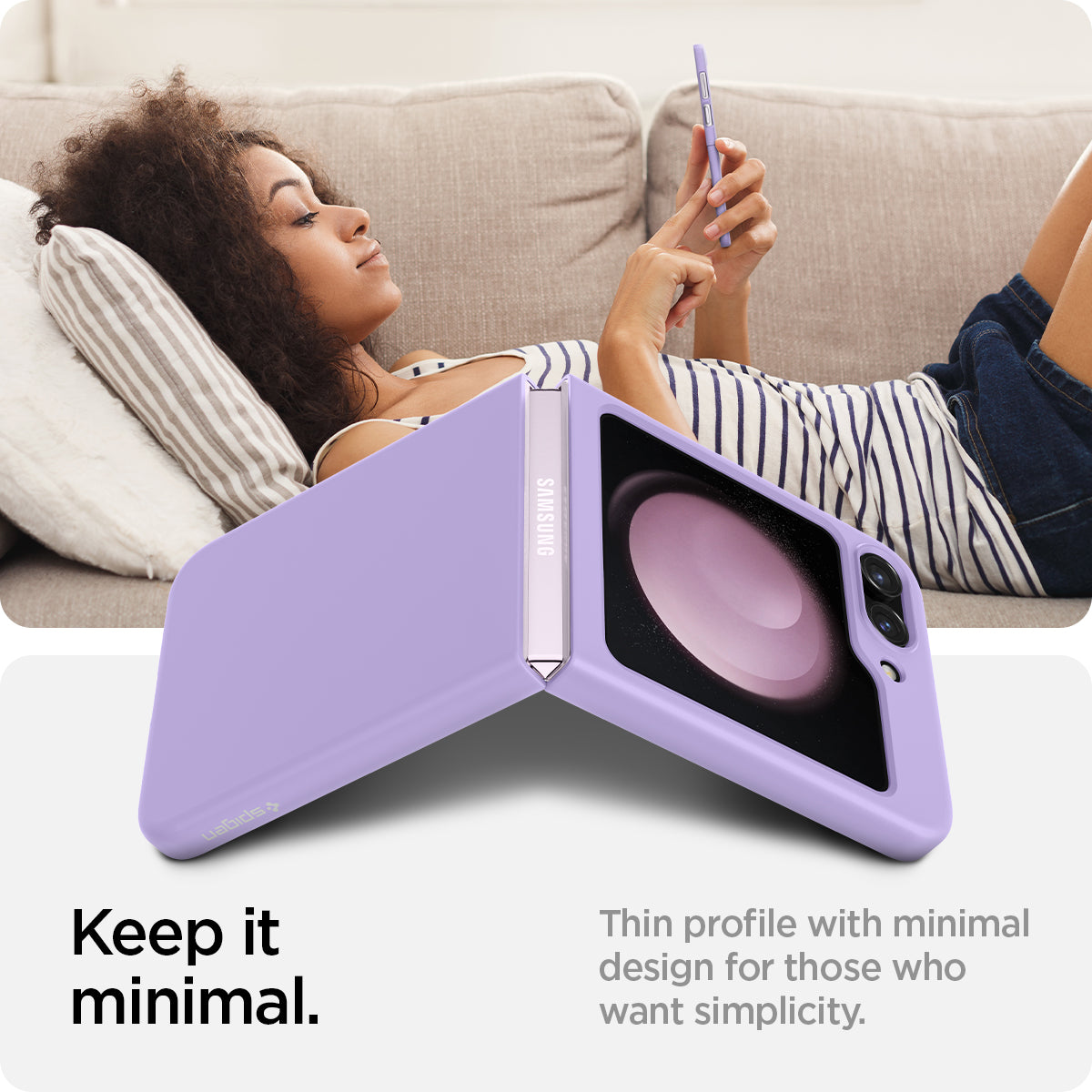 ACS06232 - Galaxy Z Flip 5 Case AirSkin in rose purple showing the long-lasting clarity that preserves the originality with quality