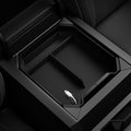 ACP07809 - Tesla Cybertruck Center Console Organizer Tray CO220T in Black showing the inner installed to the center console