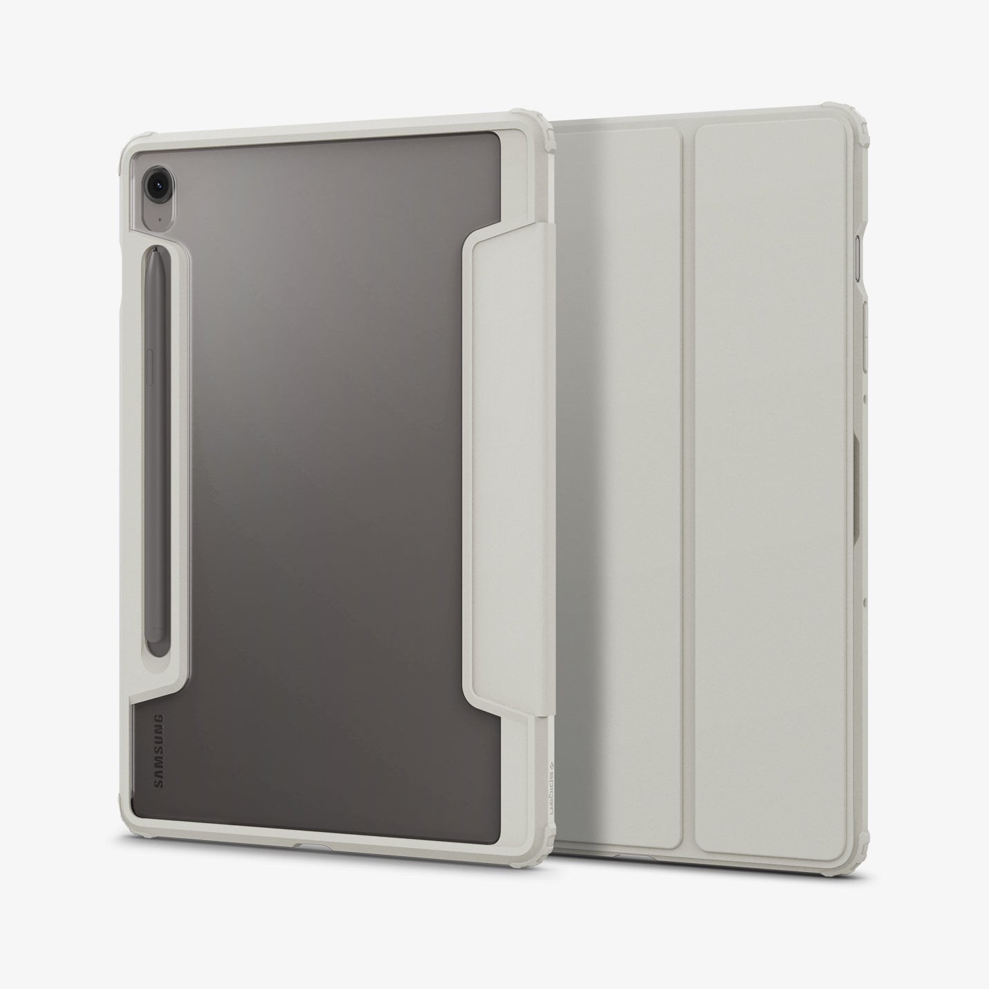 ACS09533 - Galaxy Tab S10 FE Case Ultra Hybrid Pro in Gray showing the back and partial front