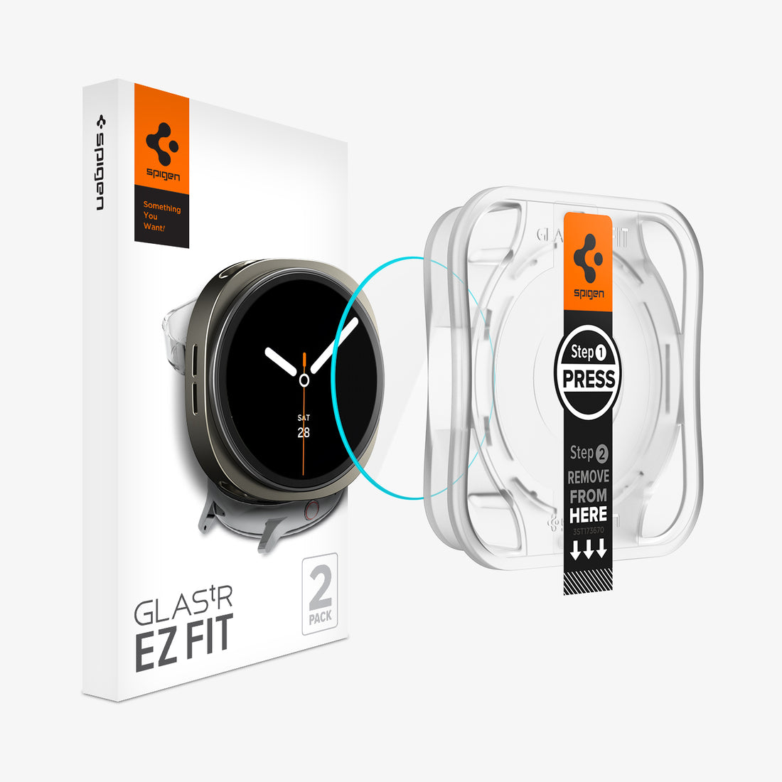 AGL09876 - Galaxy Watch 8 44mm GLAS.tR EZ Fit showing the ez fit tray and screen protector package