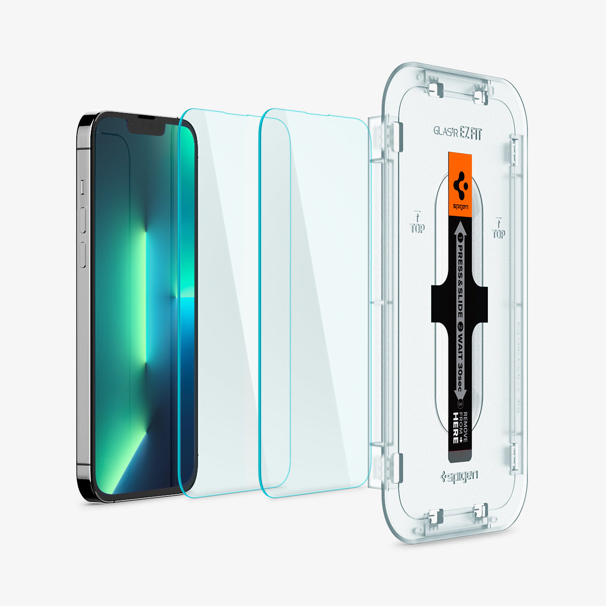 AGL03386 - iPhone 16e Screen Protector EZ FIT GLAS.tR (Sensor Protection) showing the device, screen protector, film, and ez fit tray