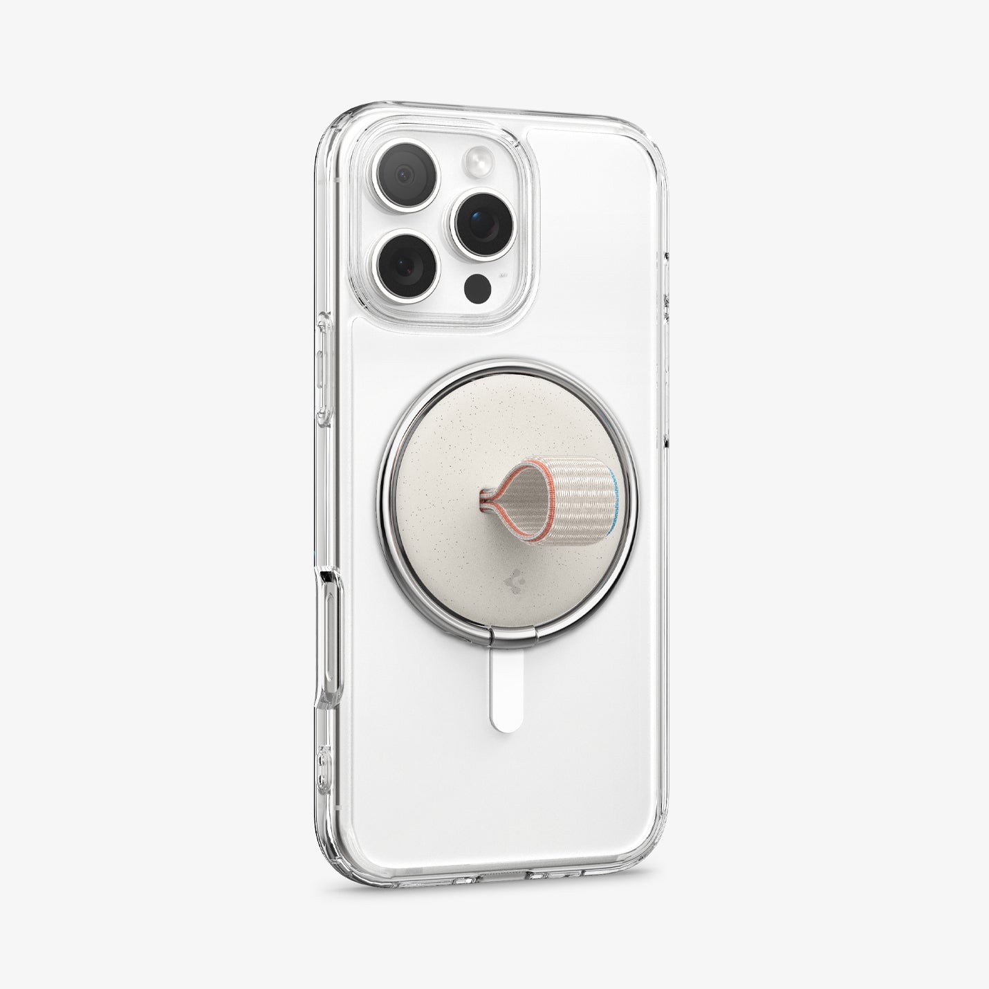 AMP09176 - O-Mag Magnetic Phone Holder (MagFit) OM104 in Dune Beige showing the back and partial side of the device with o-magring attached at the back