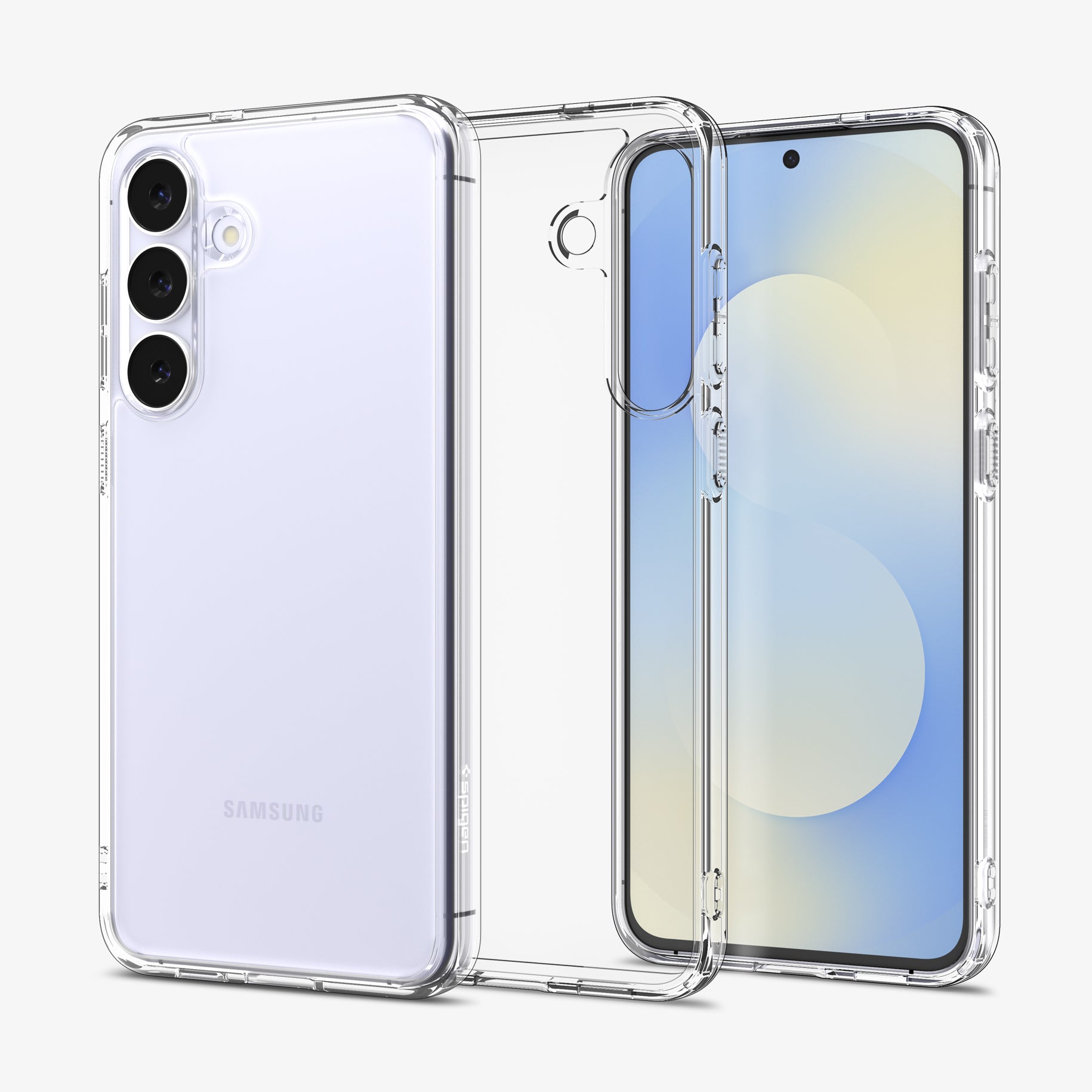 ACS10026 - Galaxy S25 FE Series Ultra Hybrid in Crystal Clear showing the back paralleled with a clear case