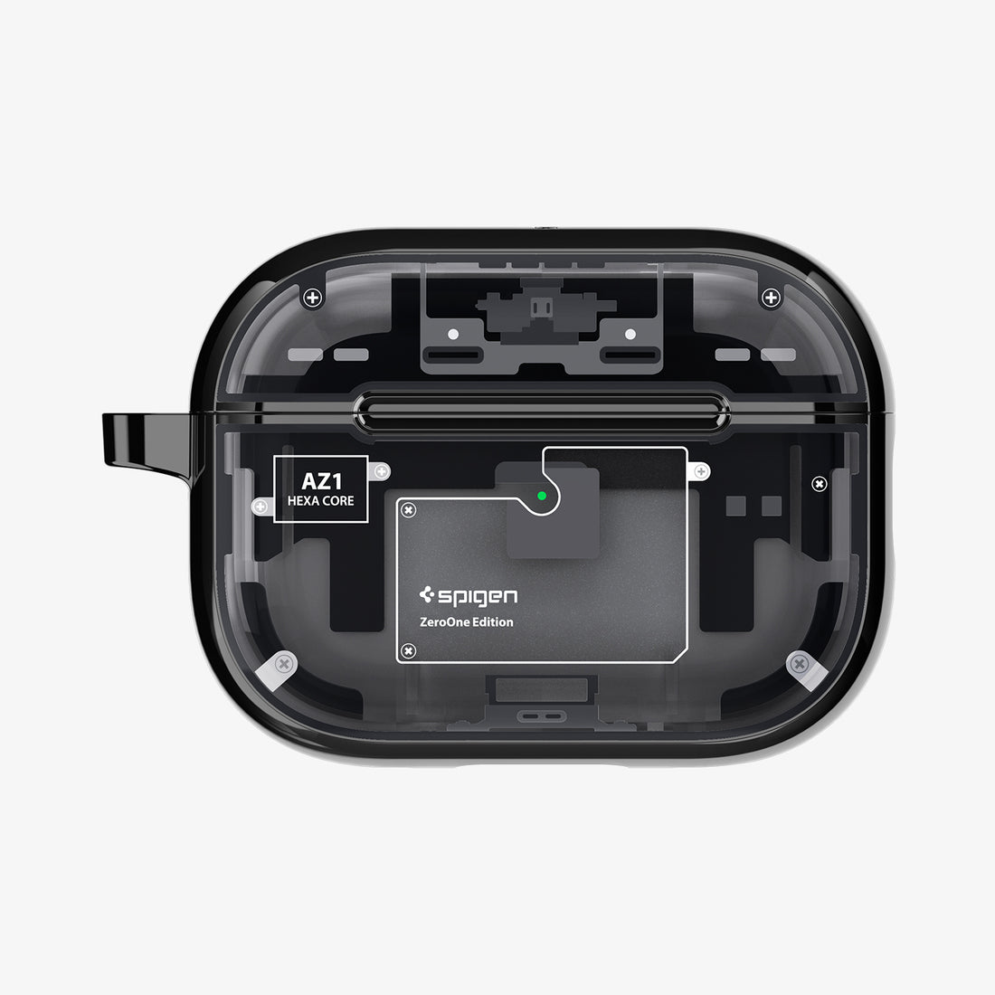 ACS05593 - AirPods Series Ultra Hybrid Zero One (MagFit) Case in zero one showing the front with carabiner