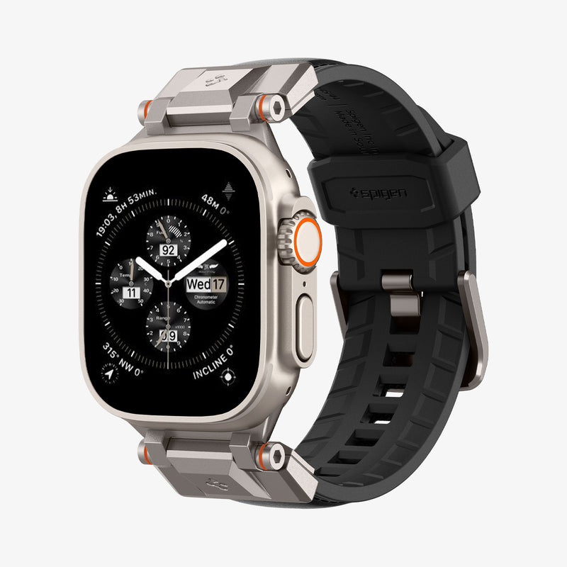 AMP07591 - Apple Watch (49mm) DuraPro Armor PU in Black showing the front, sides and inner of the strap