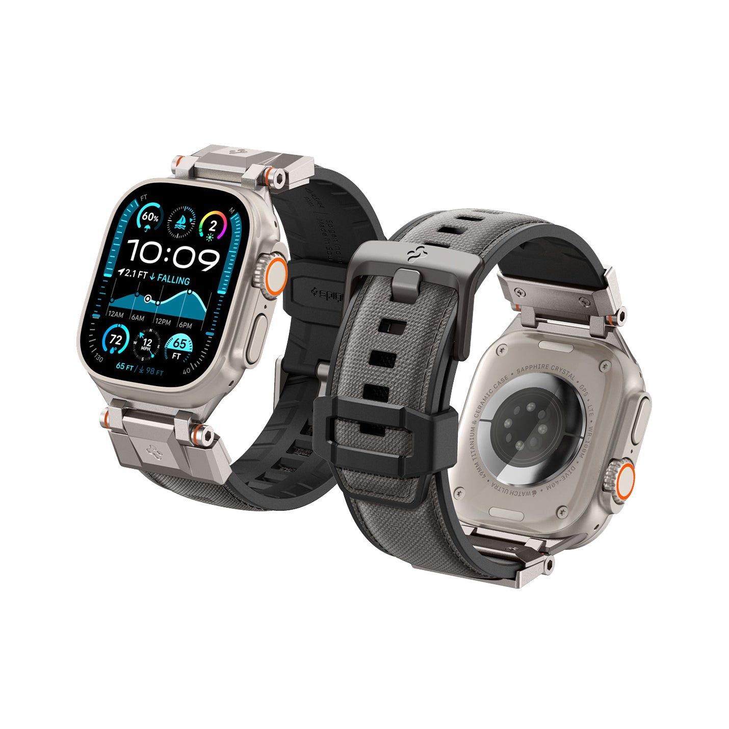 AMP09104 - Apple Watch Ultra (49mm) DuraPro Armor in Gray showing the front and back
