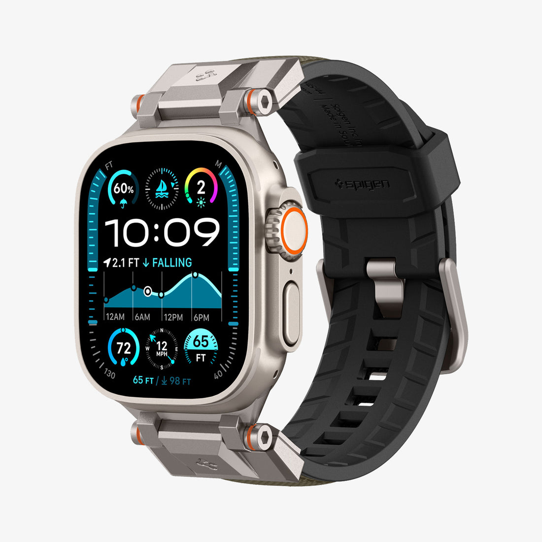 AMP09102 - Apple Watch Ultra (49mm) DuraPro Armor in Military Green showing the front and side