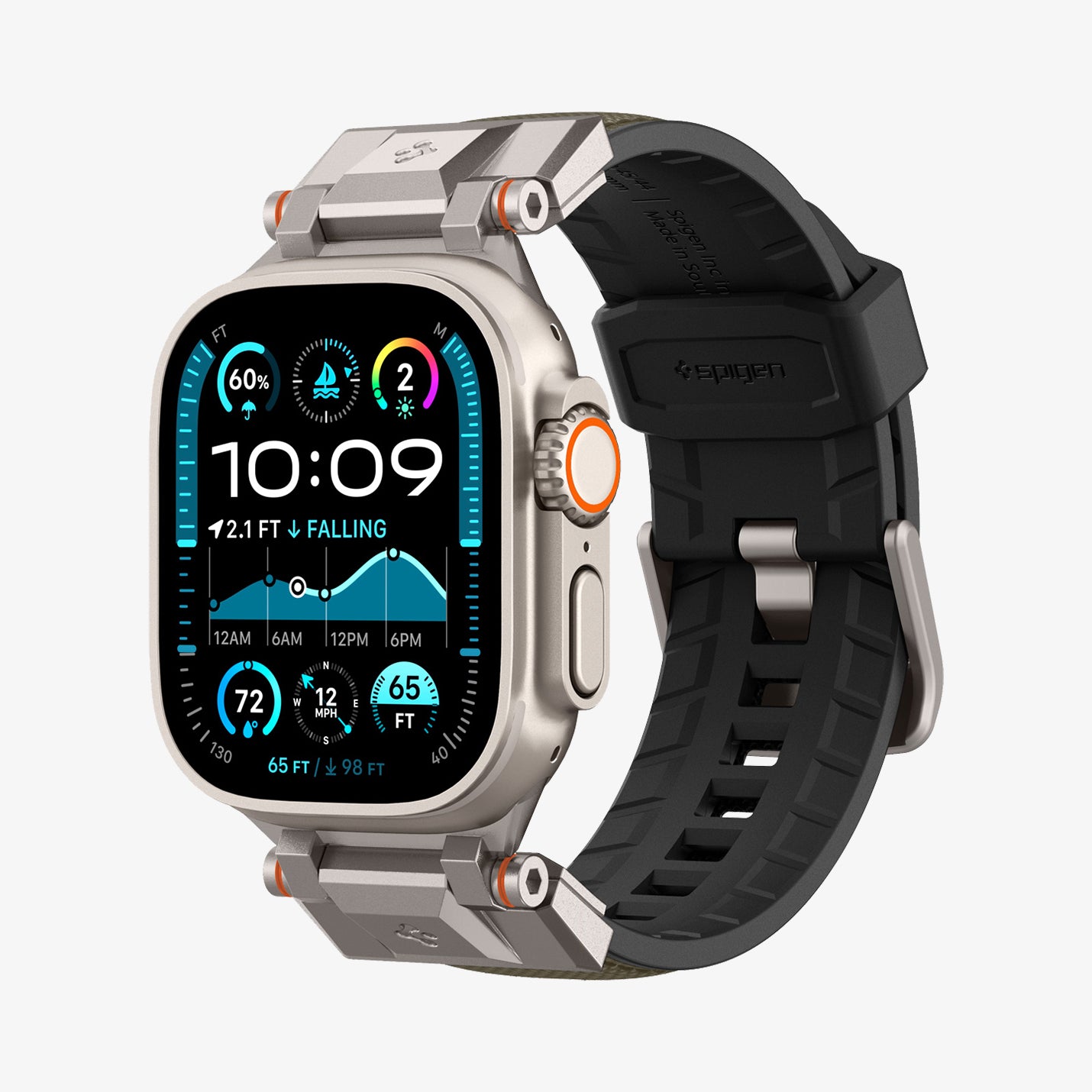 AMP09102 - Apple Watch Ultra (49mm) DuraPro Armor in Military Green showing the front and side