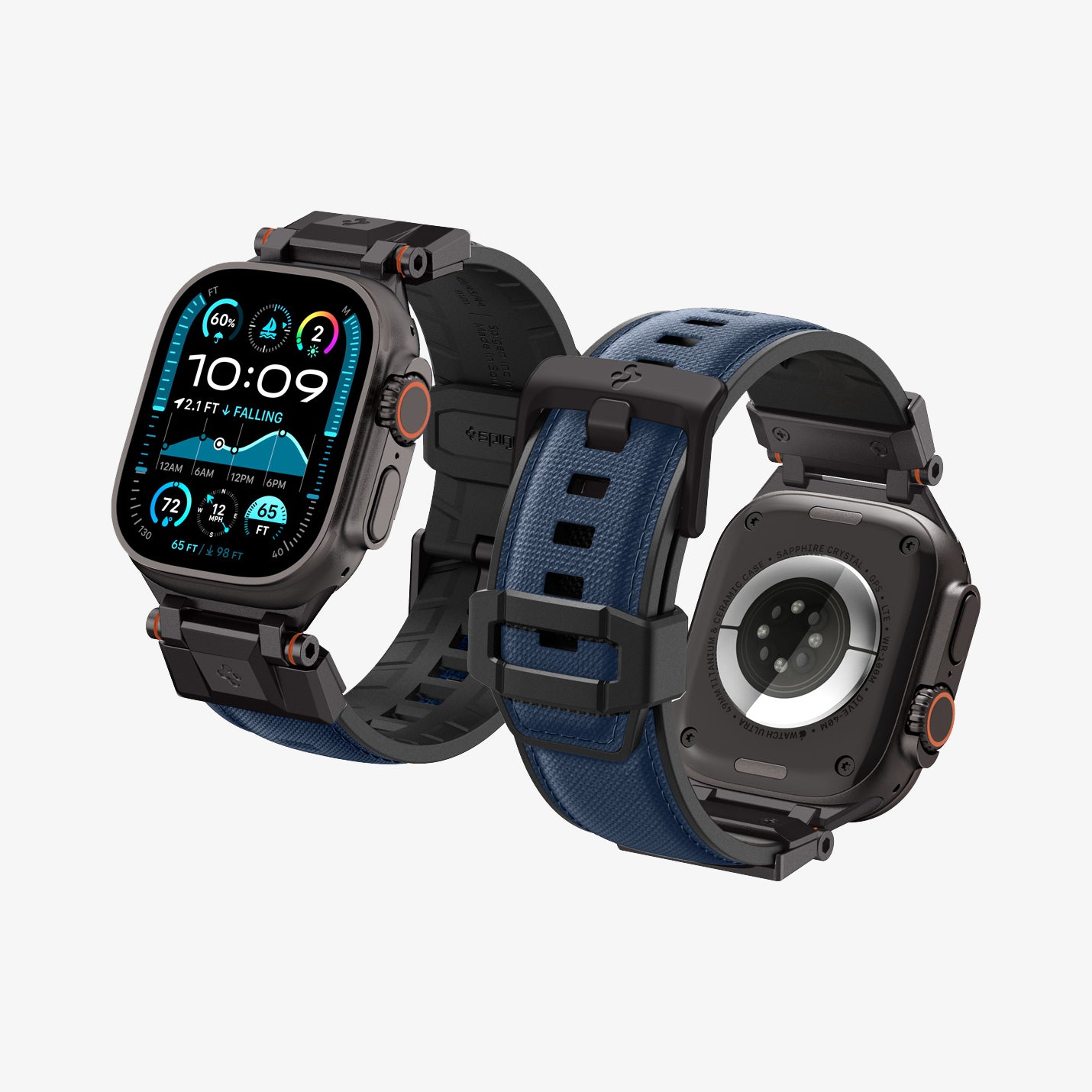 AMP09103 - Apple Watch Ultra (49mm) DuraPro Armor in Navy Blue showing the front and back