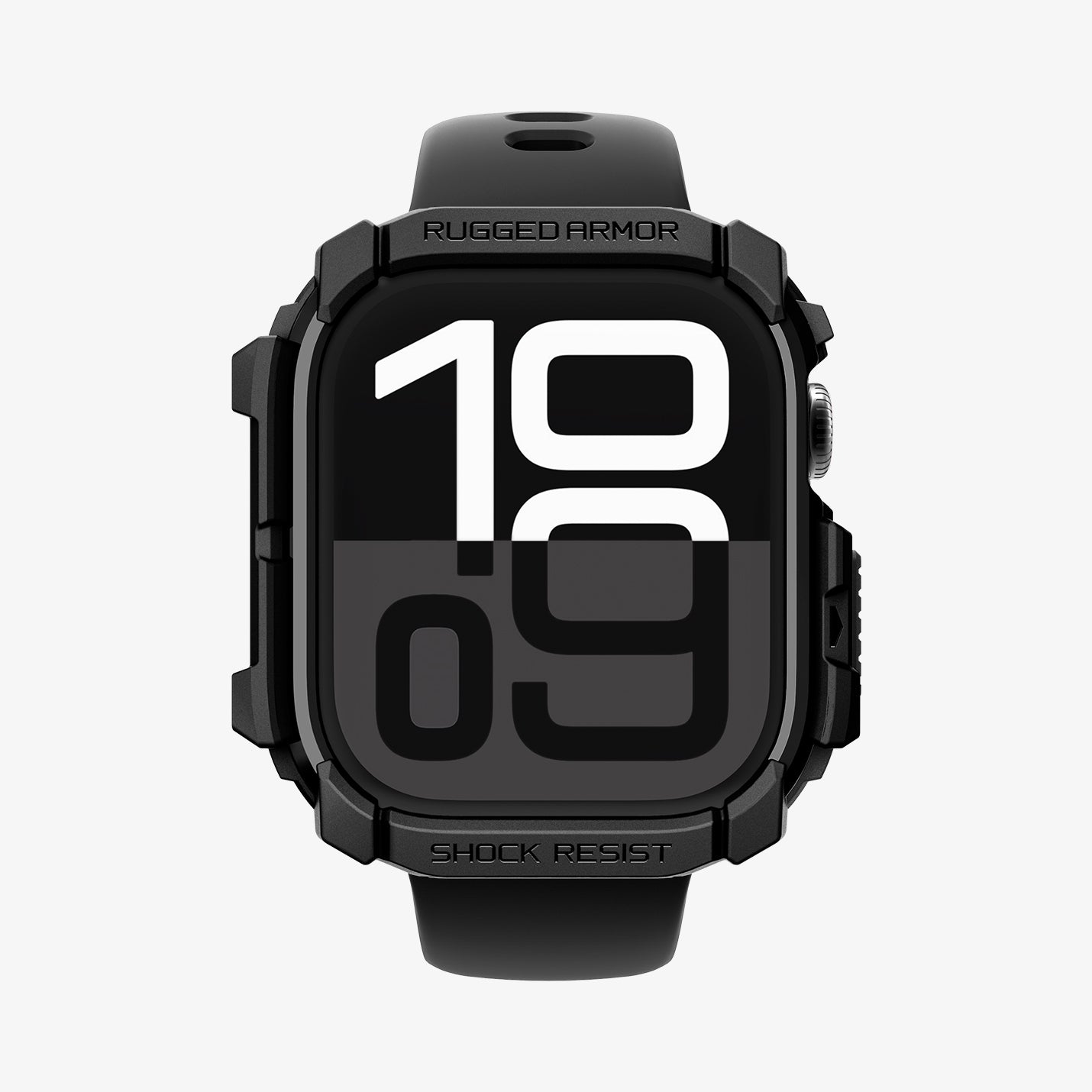 ACS08585 - Apple Watch 10 (42mm) Case Rugged Armor in Matte Black showing the front and partial sides