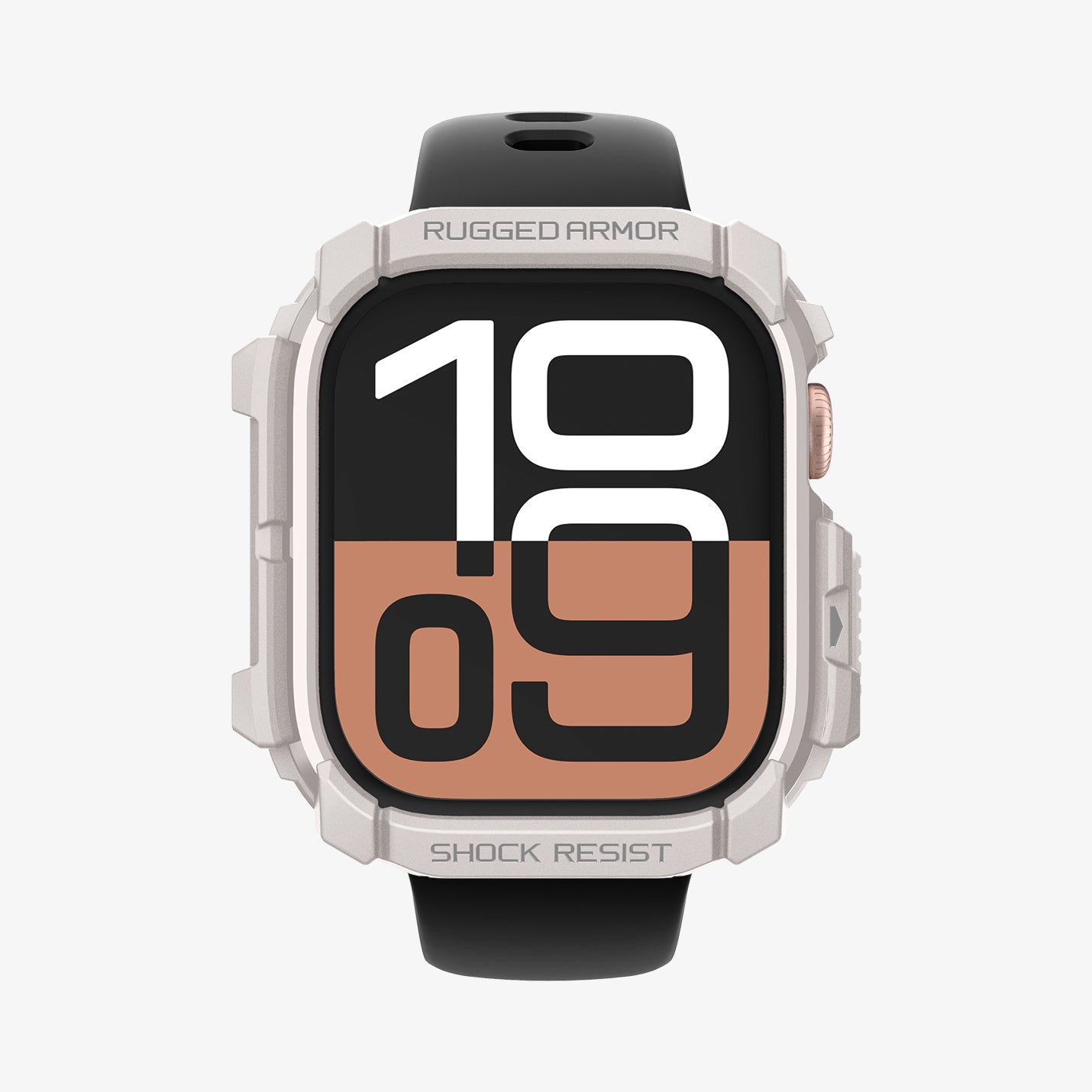 ACS08587 - Apple Watch 10 (42mm) Case Rugged Armor in Dune Beige showing the front and partial sides
