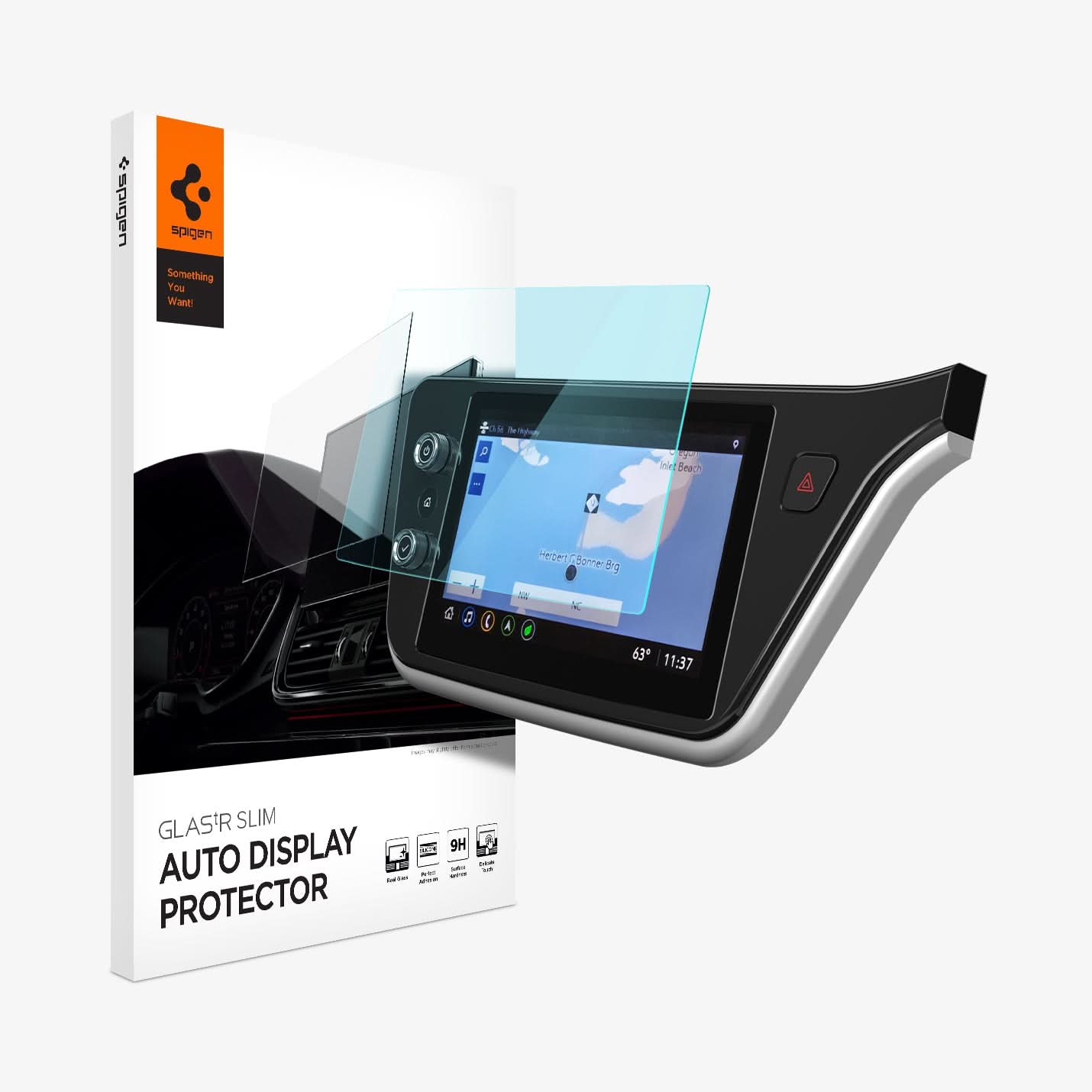 AGL07507 - Chevrolet Bolt Screen Protector GLAS.tR SLIM showing the touch screen display, screen protector and packaging