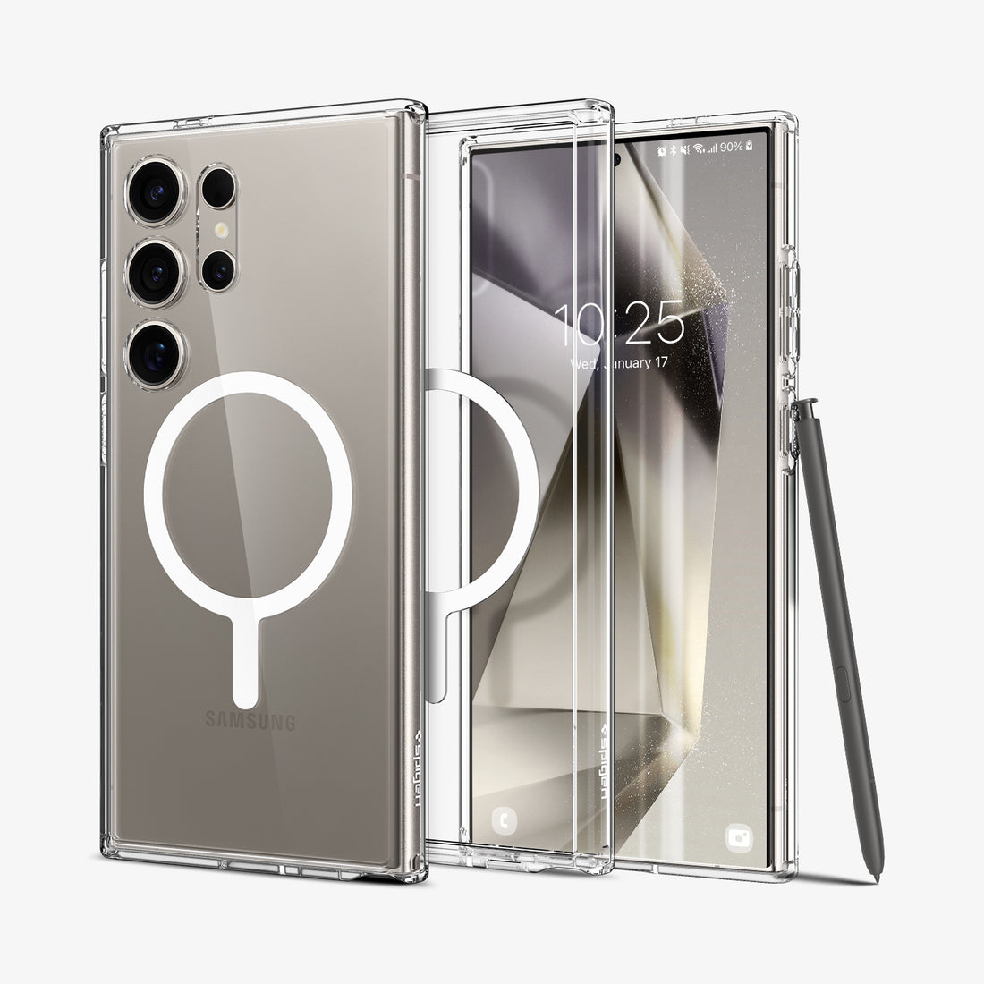 ACS08622 - Galaxy S24 FE Case Ultra Hybrid Metal Ring (MagFit) in White showing the back