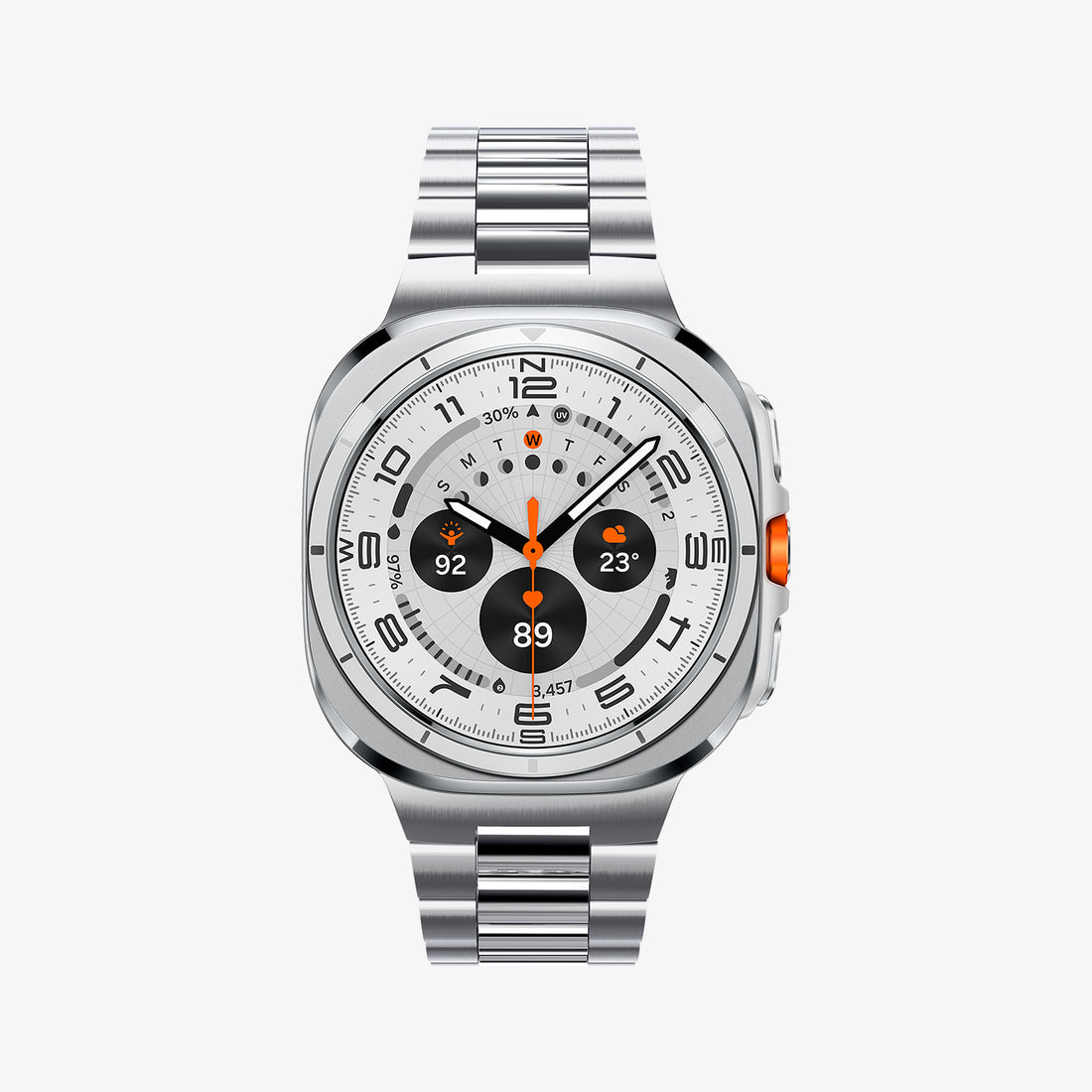 AMP08823 - Watch Ultra (47mm) Modern Fit 316L Band in Silver showing the front and partial sides