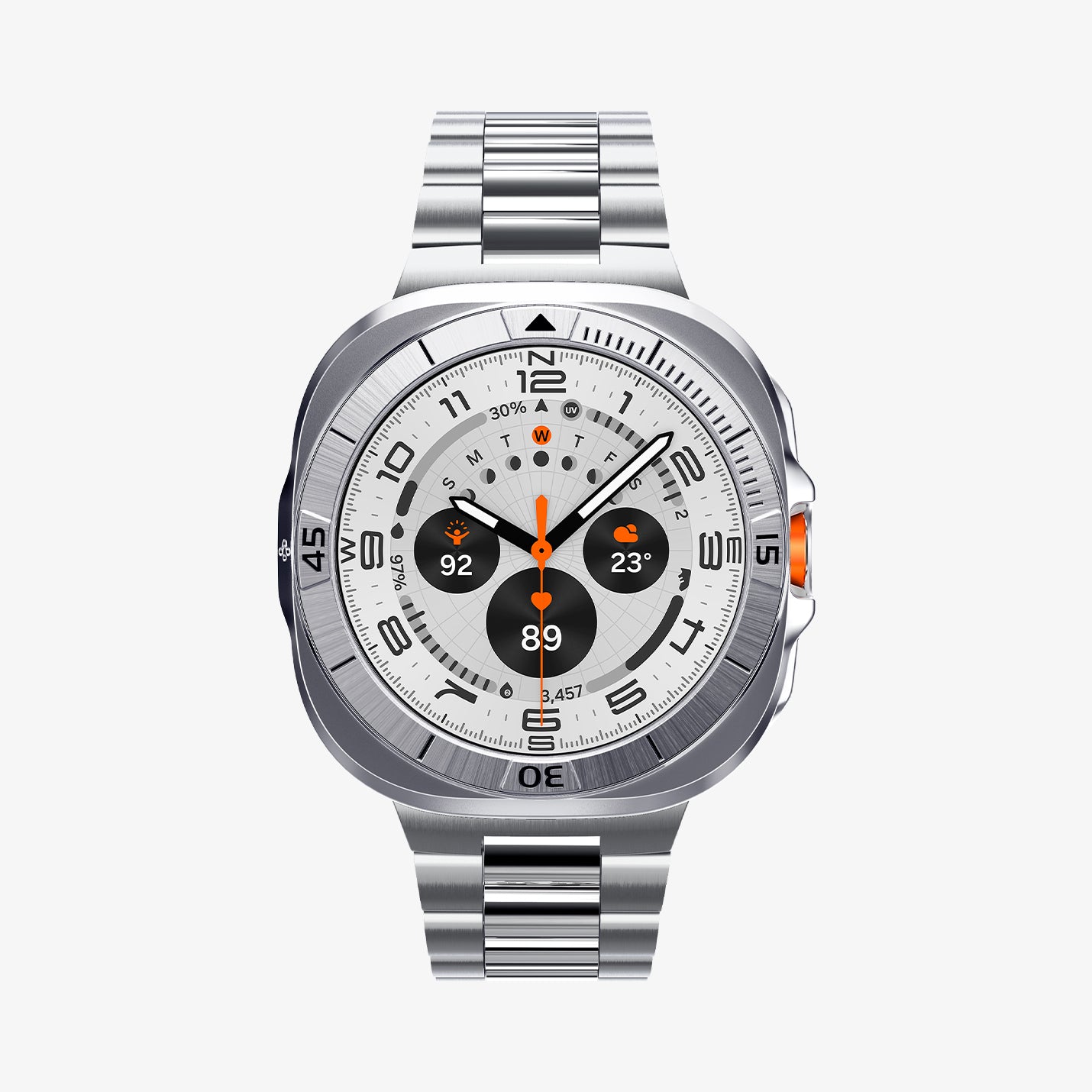 ACS08828 - Watch Ultra (47mm) Case Bezel Tune Pro in Silver showing the front and sides