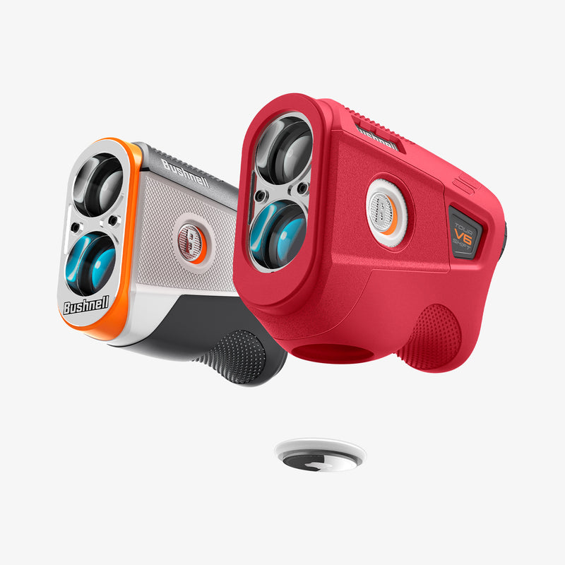 ACS07050 - Bushnell Tour V6 Shift Rangefinder Case Silicone Fit AirTag in red showing the front, back and sides