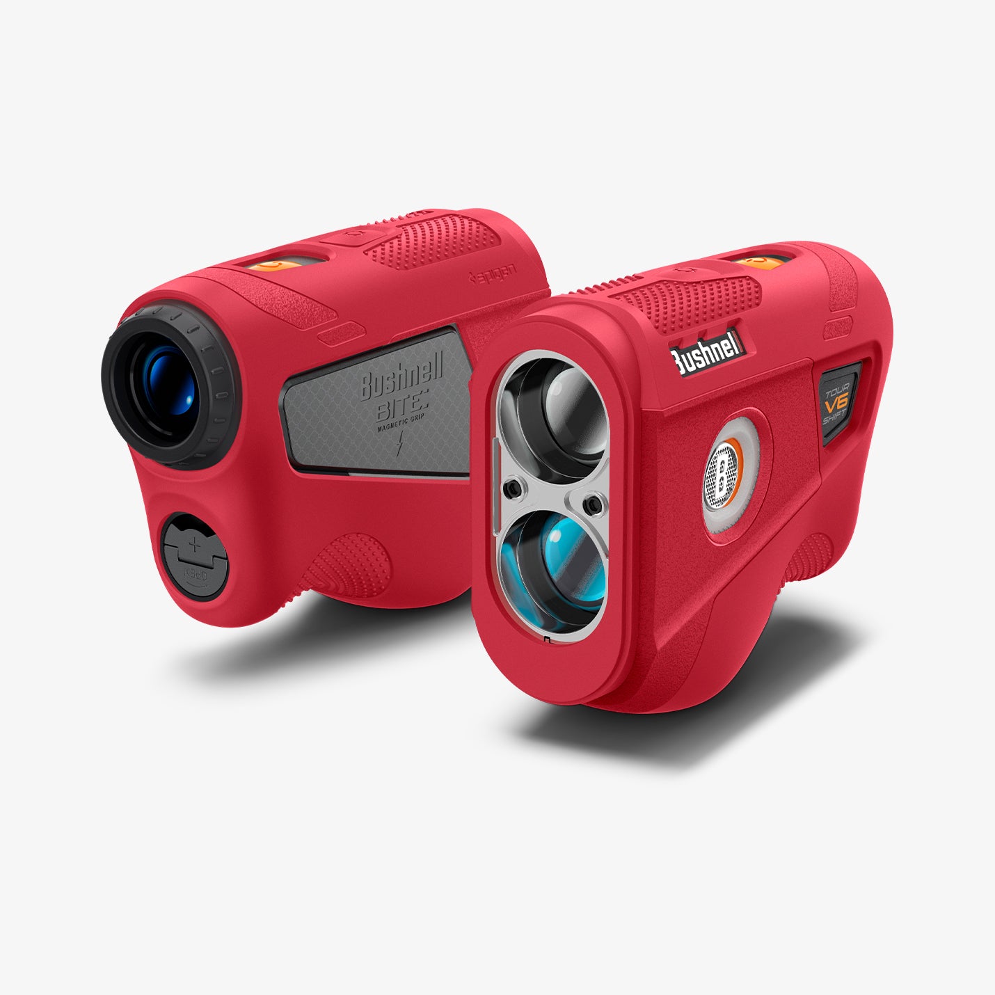 ACS07050 - Bushnell Tour V6 Shift Rangefinder Case Silicone Fit AirTag in red showing the front, side and back