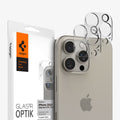 AGL06912 - iPhone 16 Pro / 16 Pro Max Optik Lens Protector in crystal clear showing the device, two lens protectors and packaging